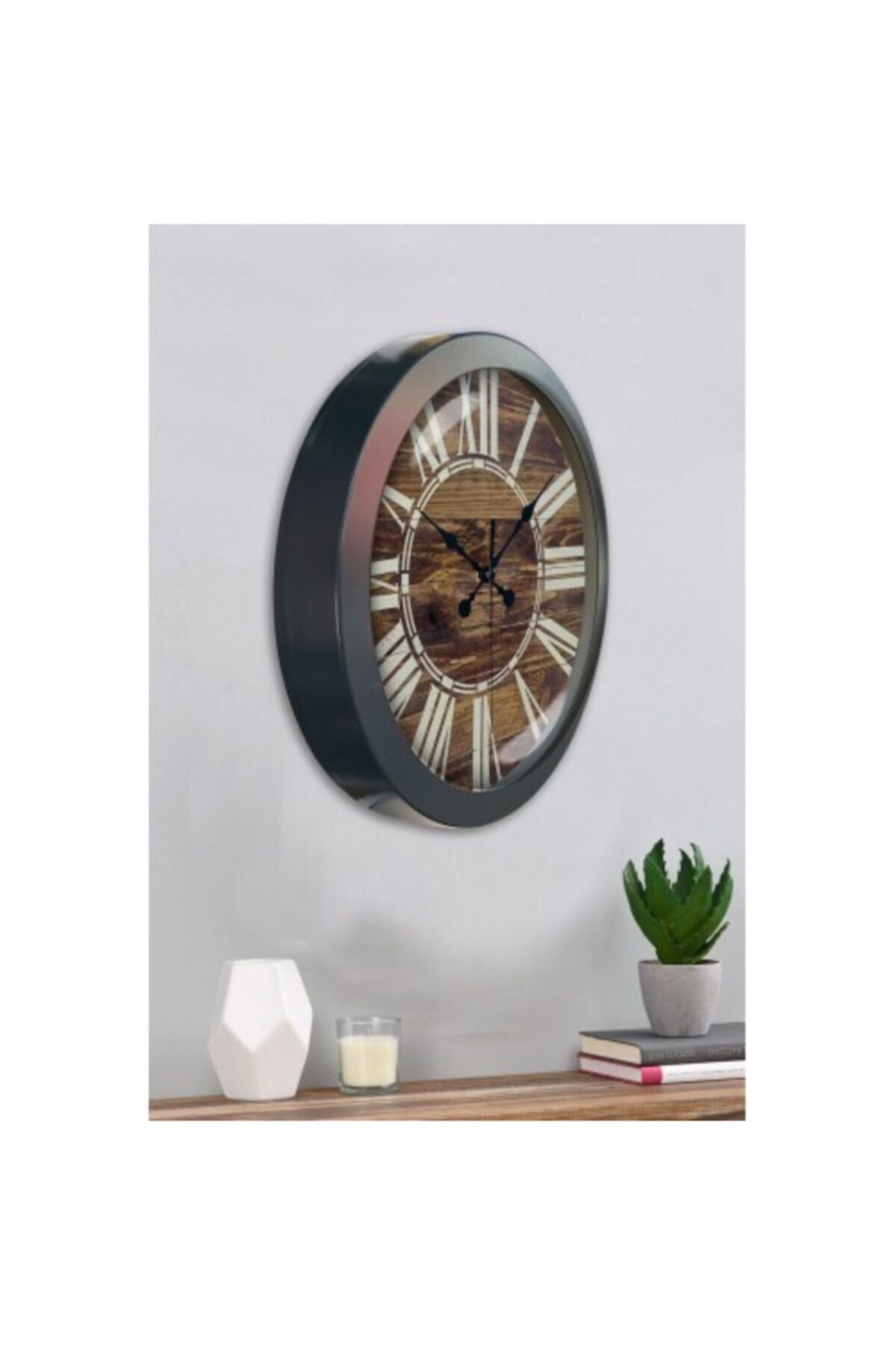 Bahat Salon Ofis Duvar Saati Gri Metal Çerçeve 36 Cm