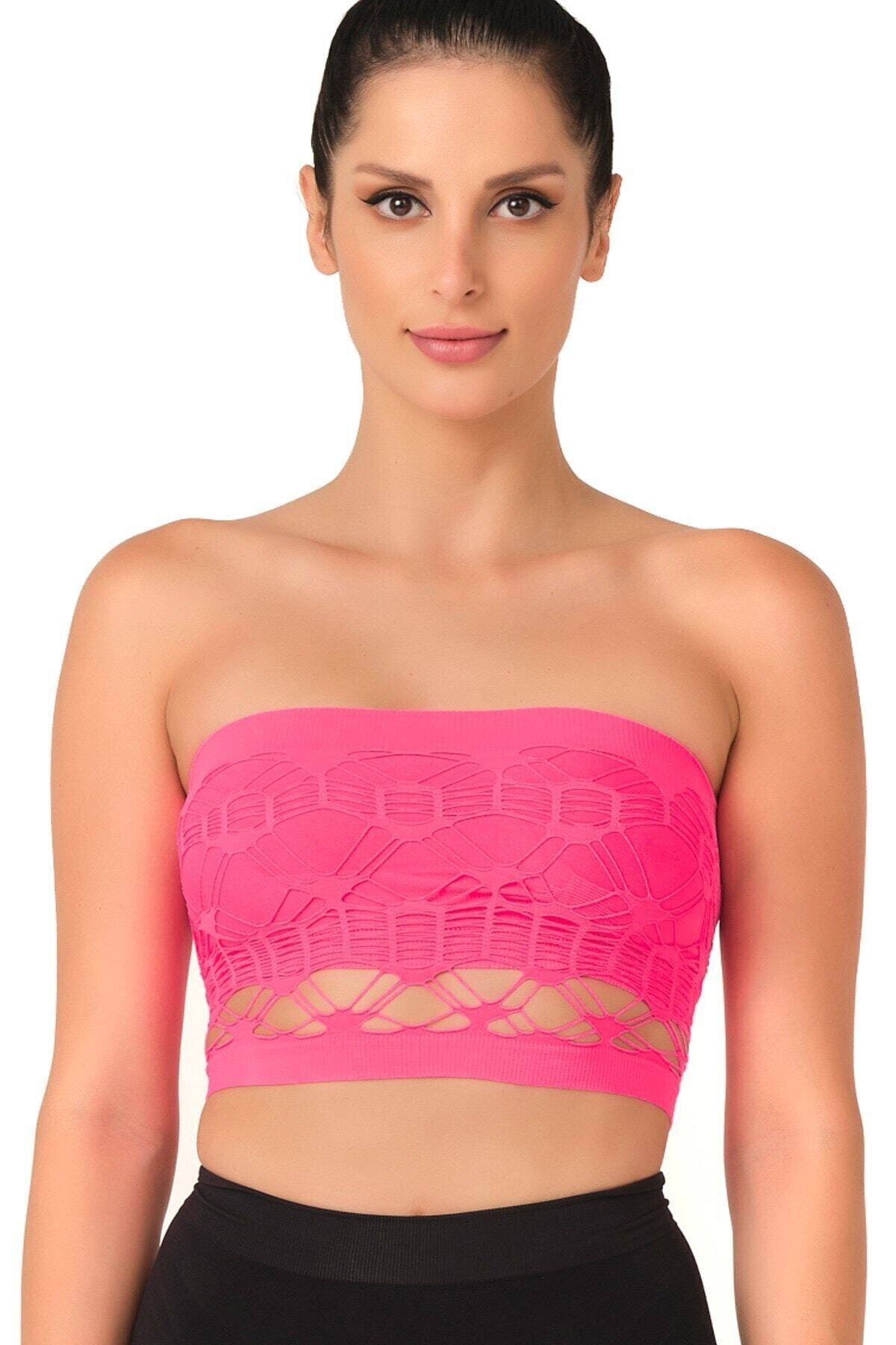 Elissa Seamless Straplez Çift Kat Örme Bustiyer - Fuşya