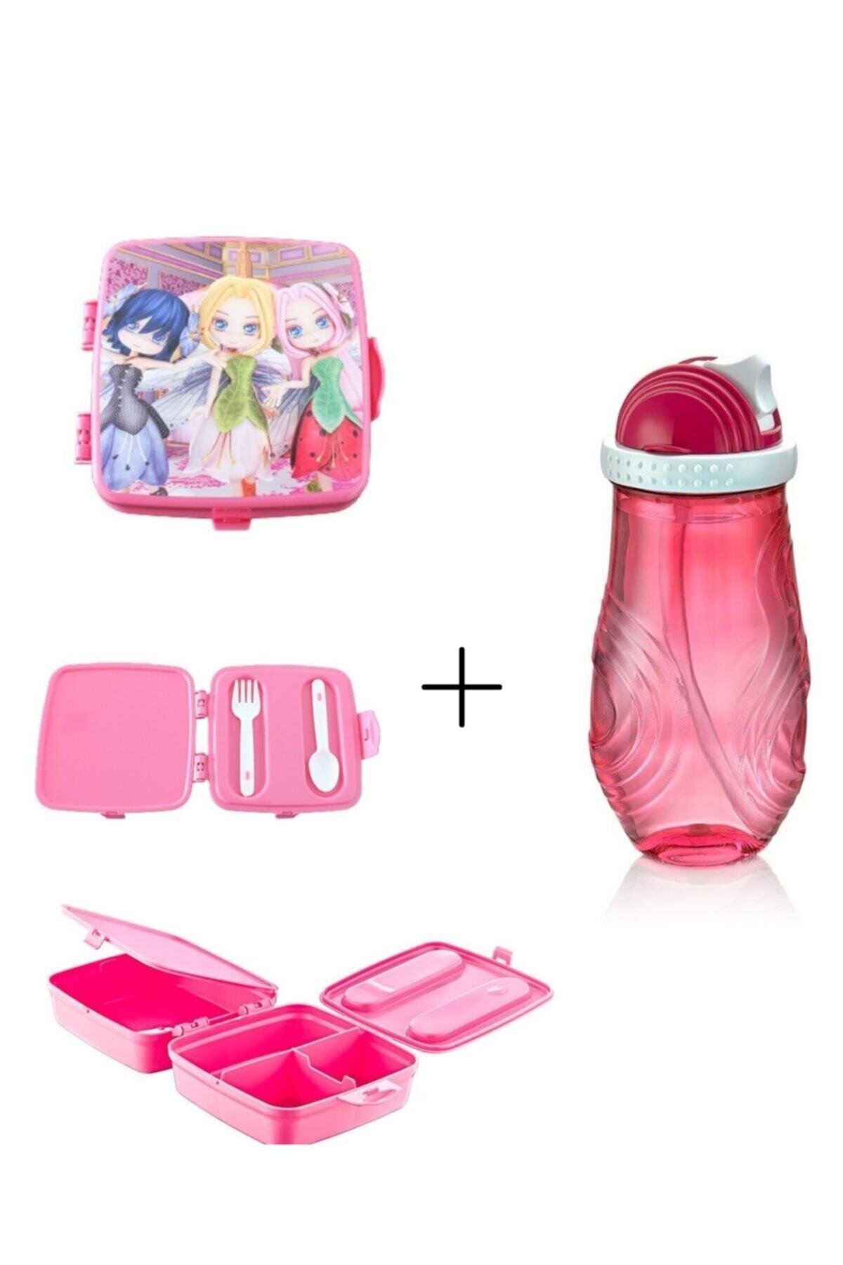 Alışveriş Diyarı Faros Lunch Box Beslenme Kabı + Pembe Pipetli Matara 4000 Ml