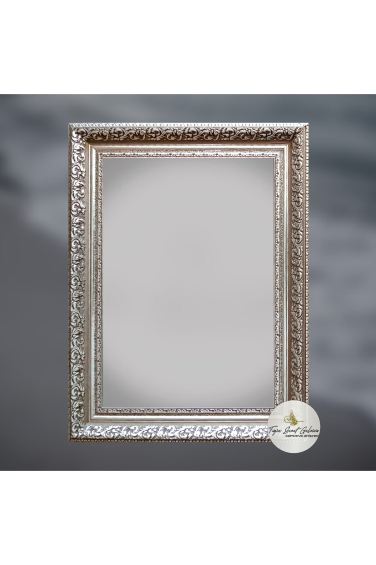 Tuğra Sanat Galerisi Işlemeli Gümüş Çerçeveli Dekoratif Ayna. 160x60 Cm