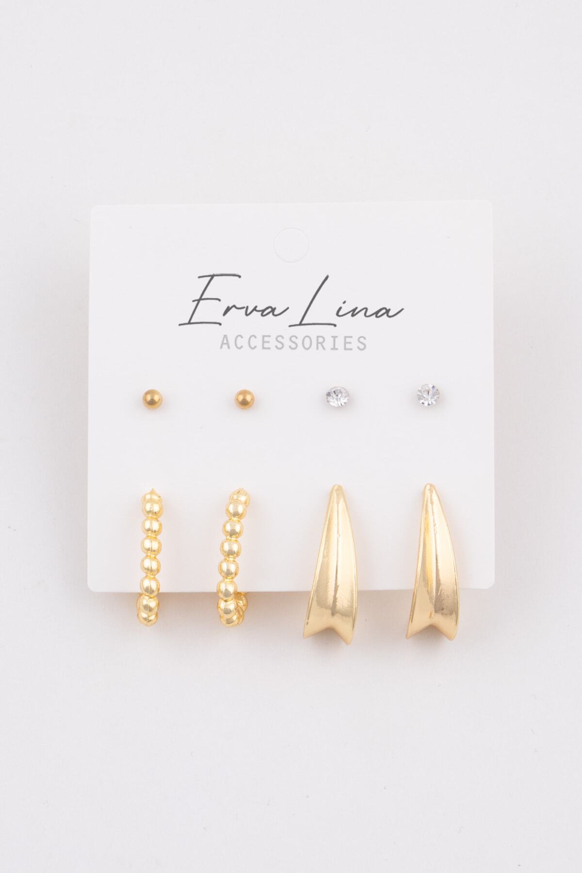 Ervalina 4 Çift Tasarım Kombin Küpe Set 0262