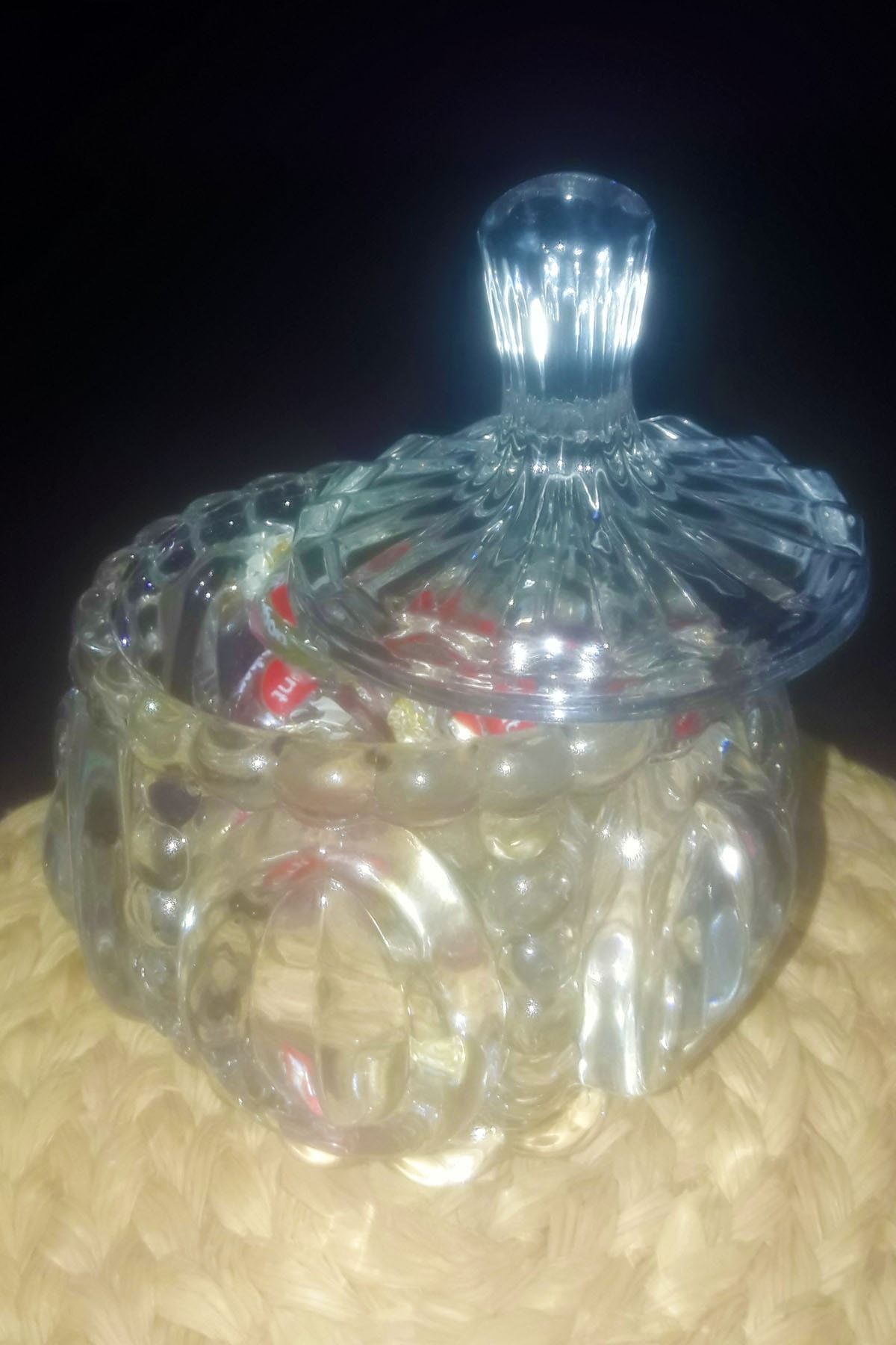 İnşirah Concept Kristal Cam Kapaklı Ayaklı Çerezlik Şekerlik Lokumluk Drajelik Reçellik Cam Şekerlik (11x9 Cm)