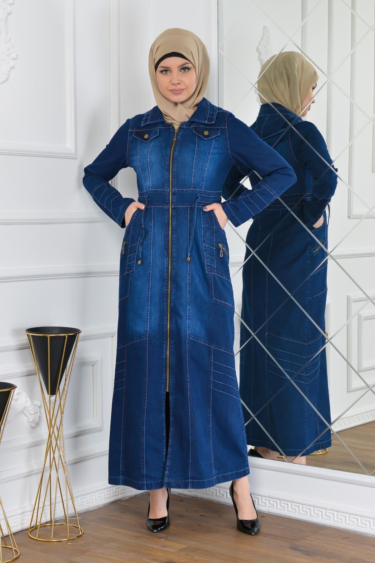 SHEHBA Modamix Kadın Fermuarlı Kot Pardesü 4152