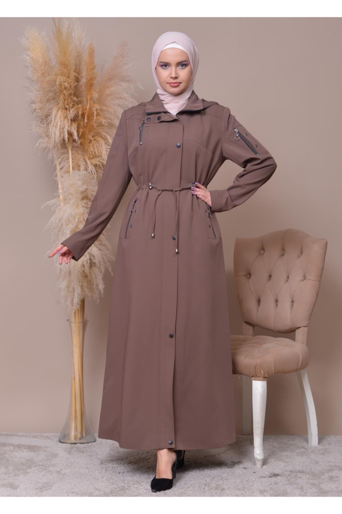 SHEHBA Kadın Fermuarlı Düğmeli Tesettür Pardesü 4116