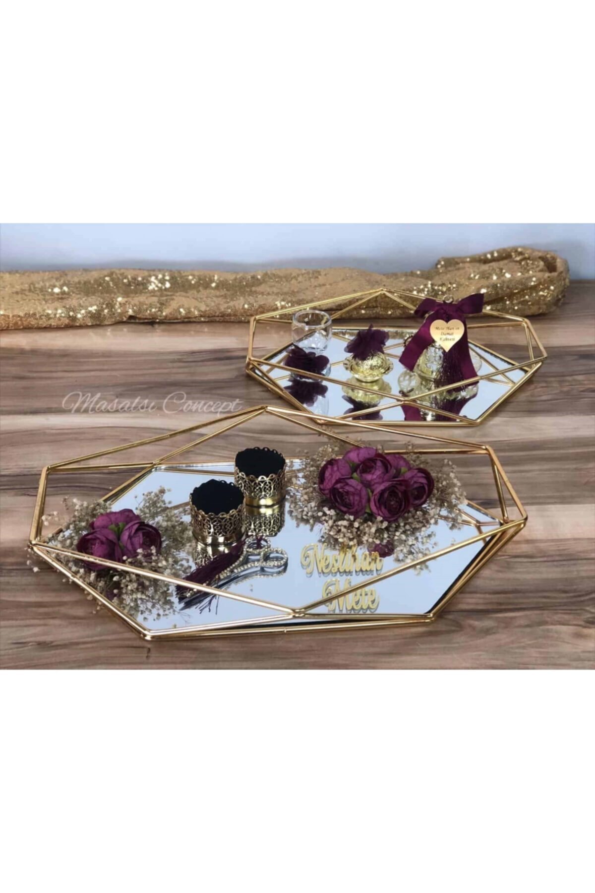 Masalsı Concept Prizma Bordo Süslemeli Nişan Tepsisi,söz Tepsisi,damat Tepsisi, Damat Fincanı, Yüzük Tepsisi, Isteme