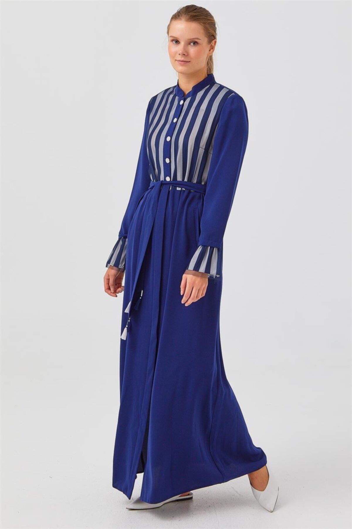 Vivencia Çizgili Saks Pardesü