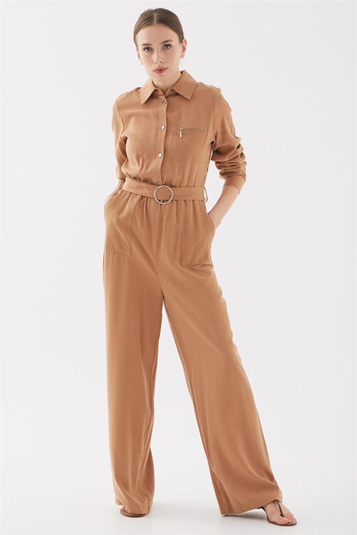 Tuğba Kadın Camel Önden Düğmeli Tulum Tk-w1117-03