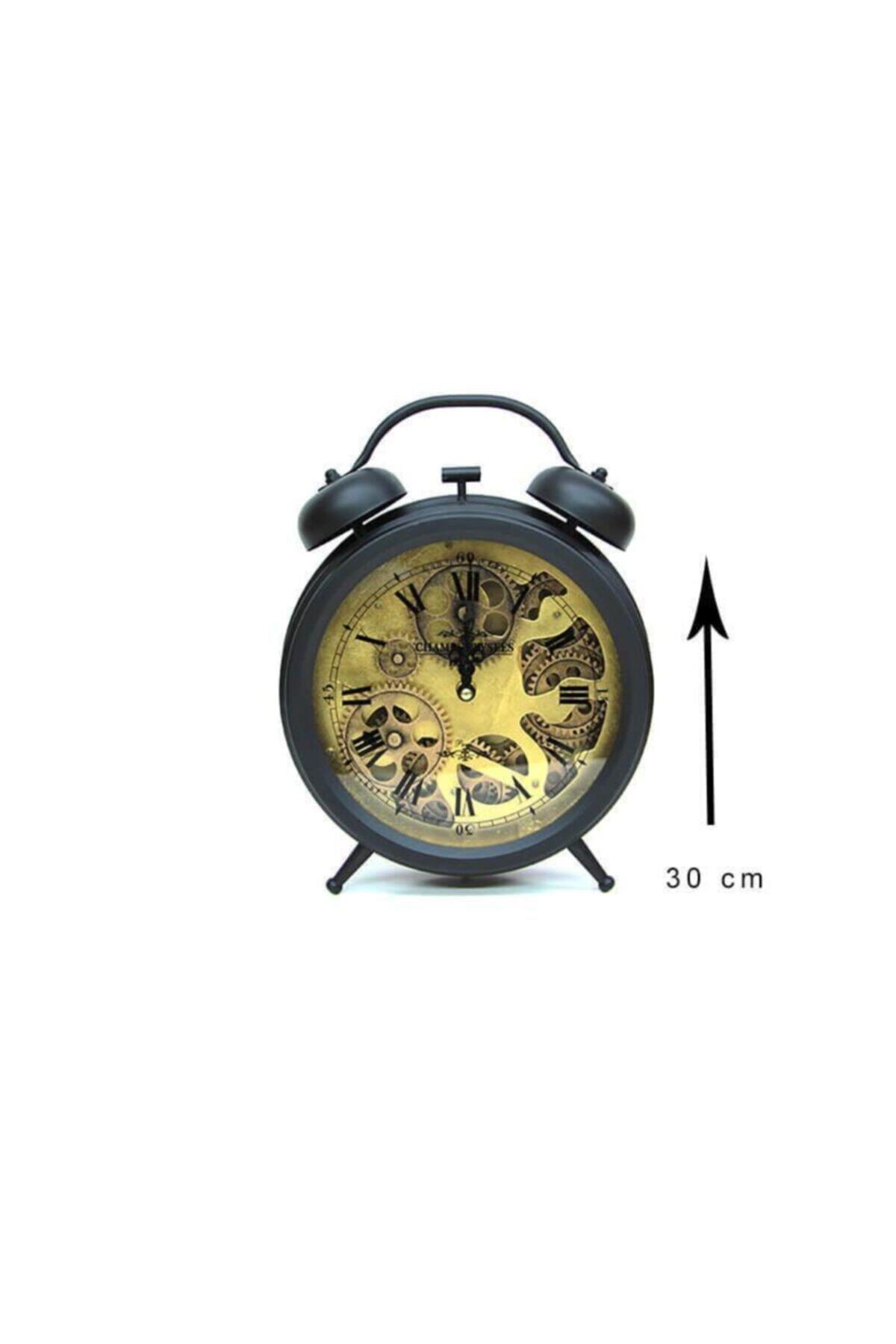 sinerjishop Retro Masaüstü Metal Çarklı Saat Roma Rakamlı Köstek Modeli