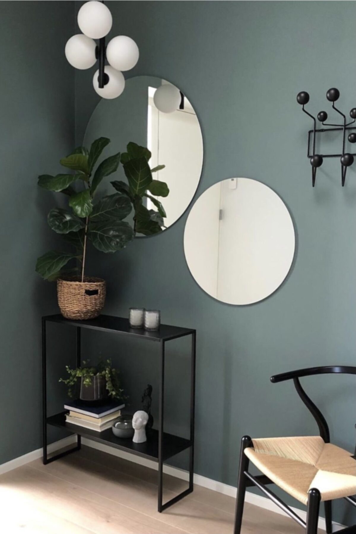 NUUN DEKOR 2'li Modern Dekoratif Duvar Aynası / Yuvarlak Dekor Ayna / 80-60cm Çap