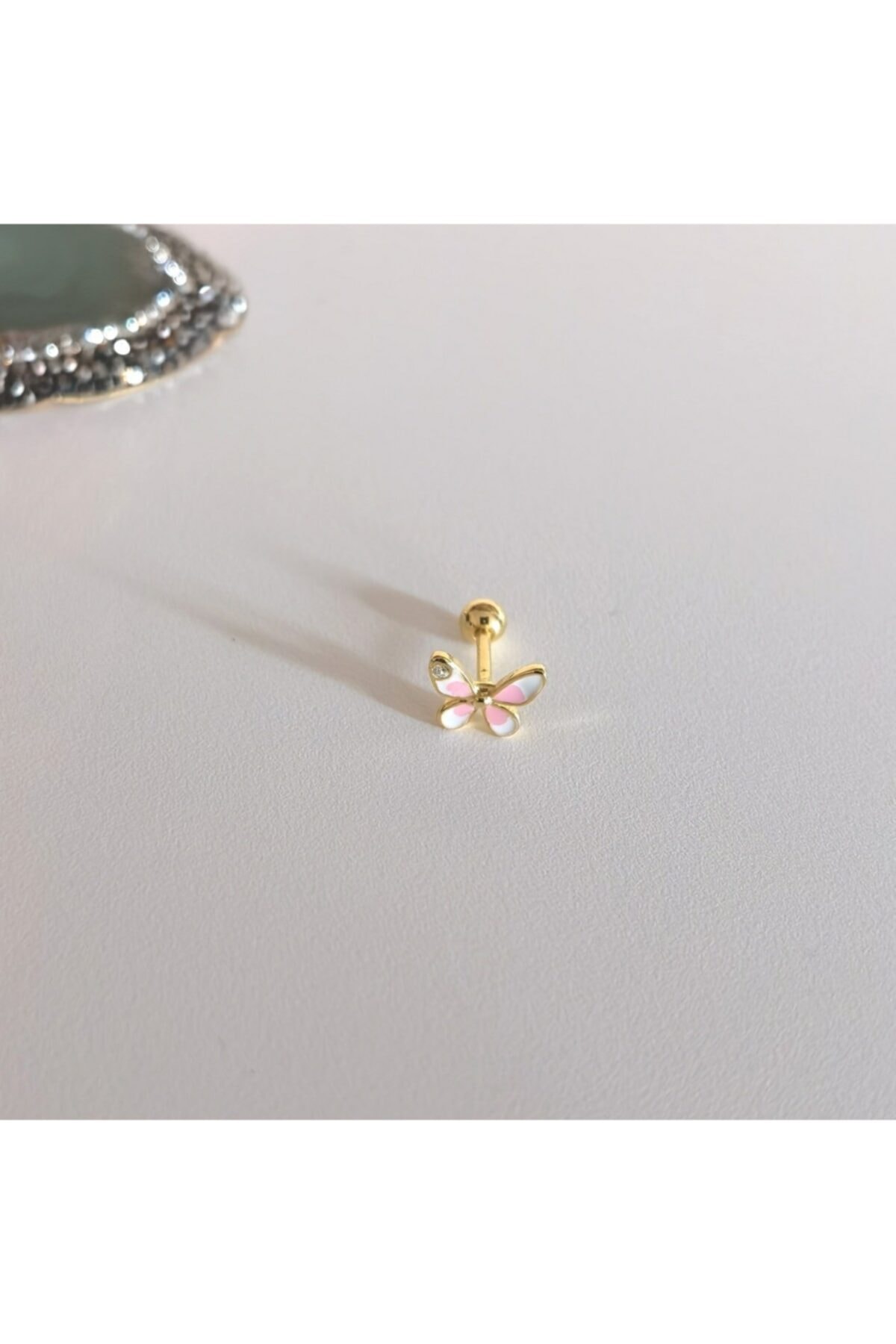 Bylin Gold 925 Ayar Gümüş Pembe Kelebek Piercing/küpe
