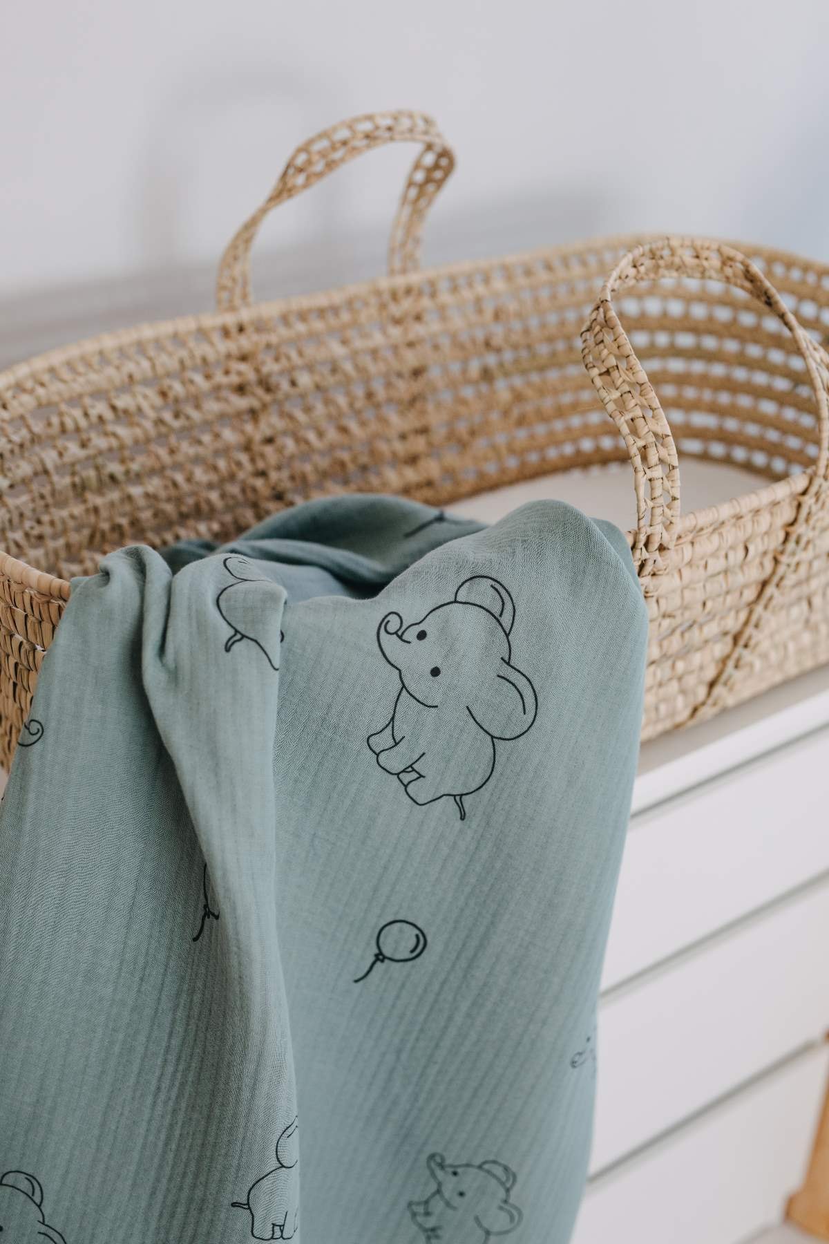 Leporem Baby&Home Leporem Mint Renk Fil Balon Desenli 4 Katlı Müslin Bebek Battaniyesi