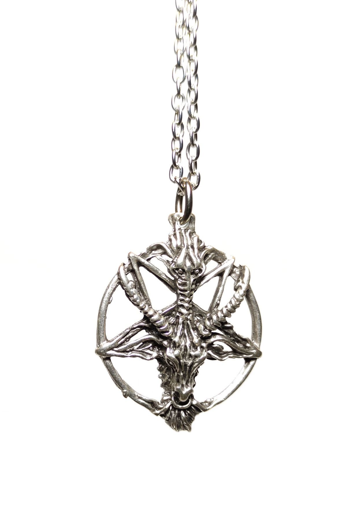 Hiza 925 Ayar Gümüş Kaplama Ters Pentagram Keçi Kafası Kolye