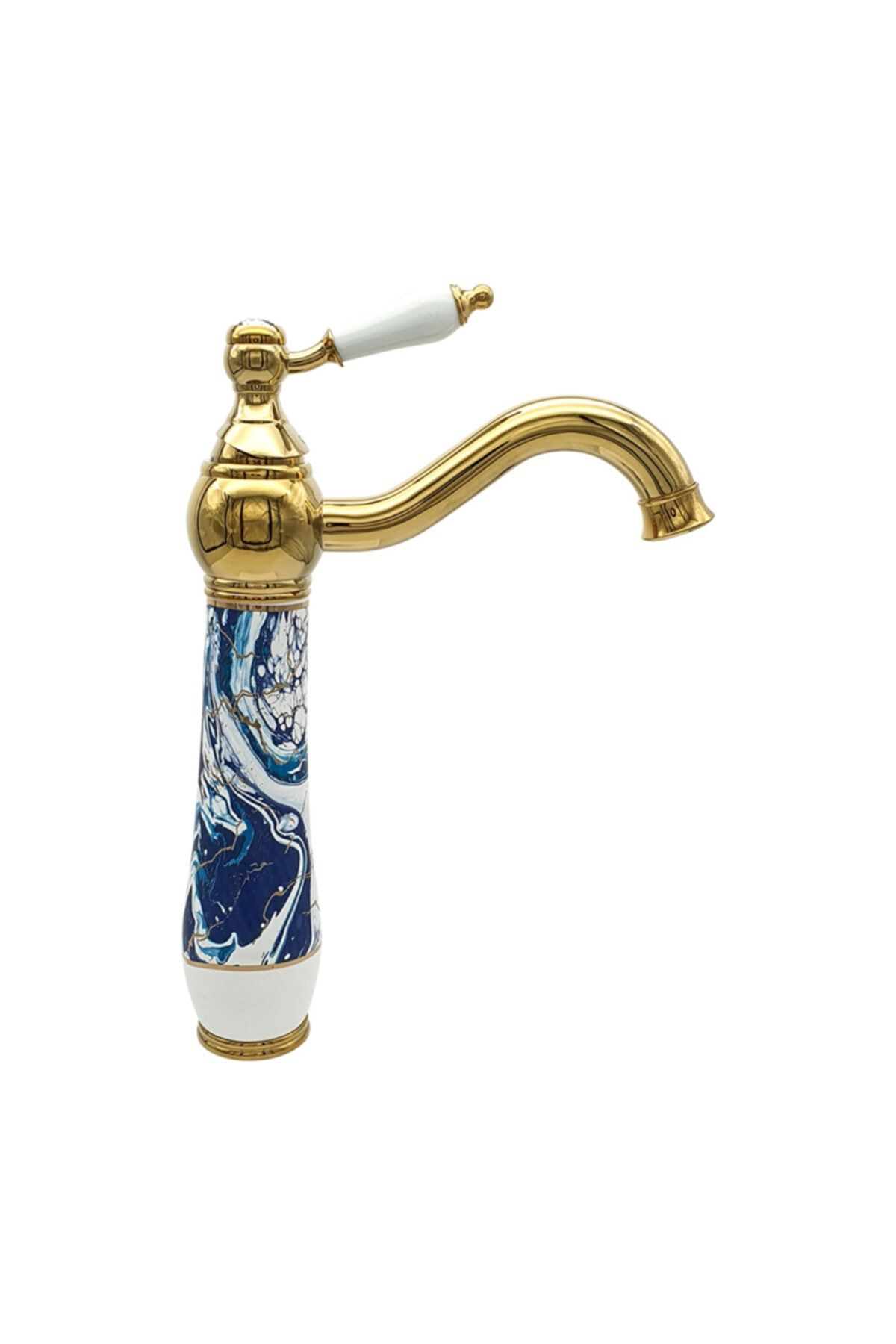 Pure Concept Ebru Mavi Altın Çanak Lavabo Bataryası