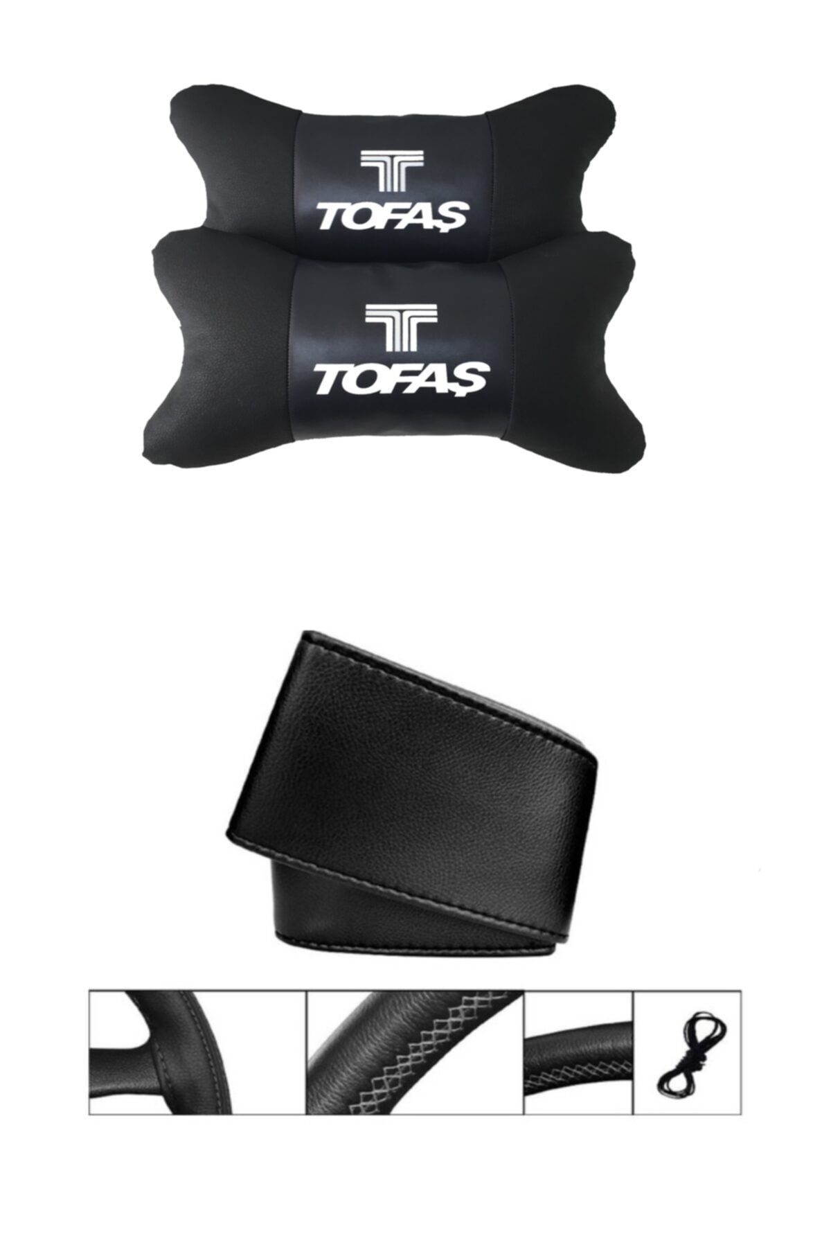 AYAZGURUP Tofaş Doğan Uyumlu  Dikmeli Direksiyon Kılıfı + 5d Ortopedik Boyun Yastığı (2li Set)