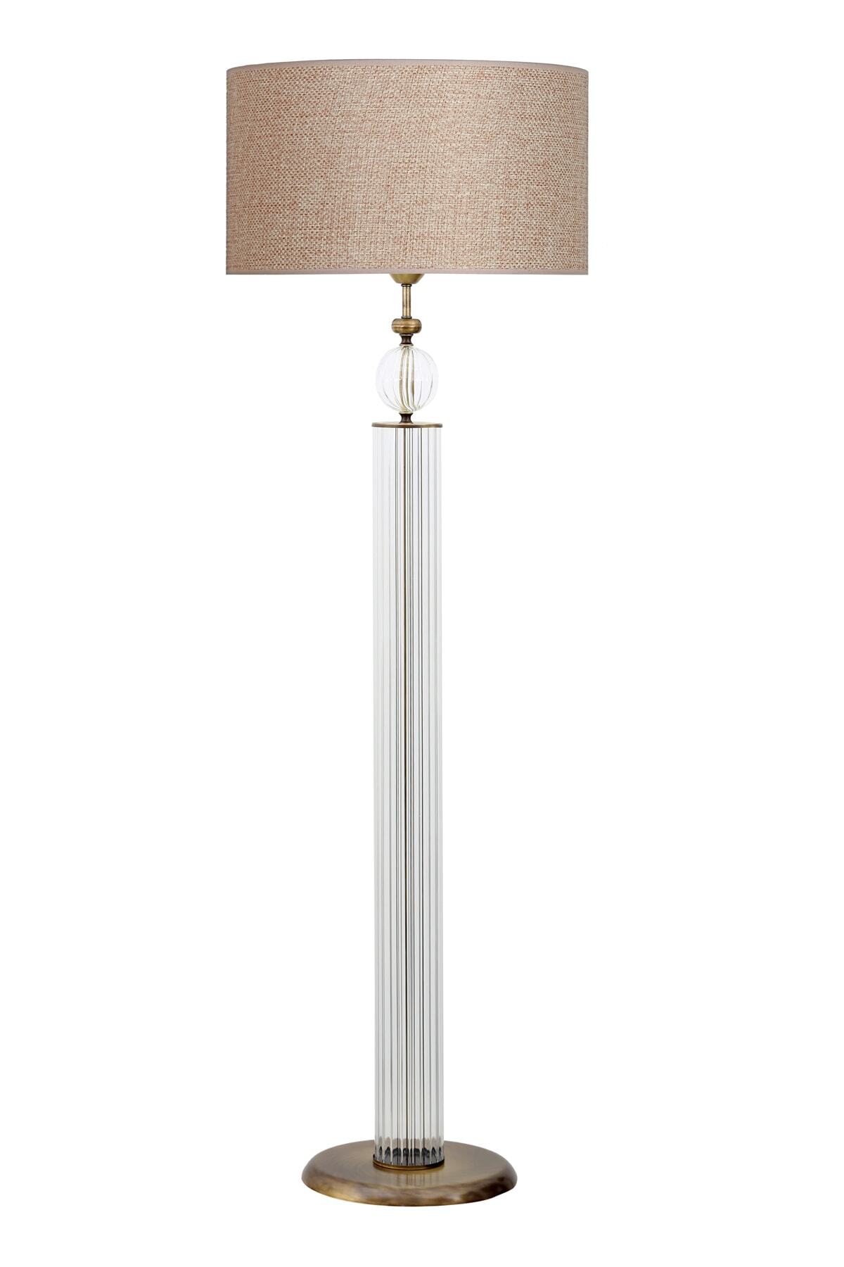 Vinner Caen Eskitme Detaylı Modern Özel Tasarım Cam Lambader - Pre Hasır Kahve