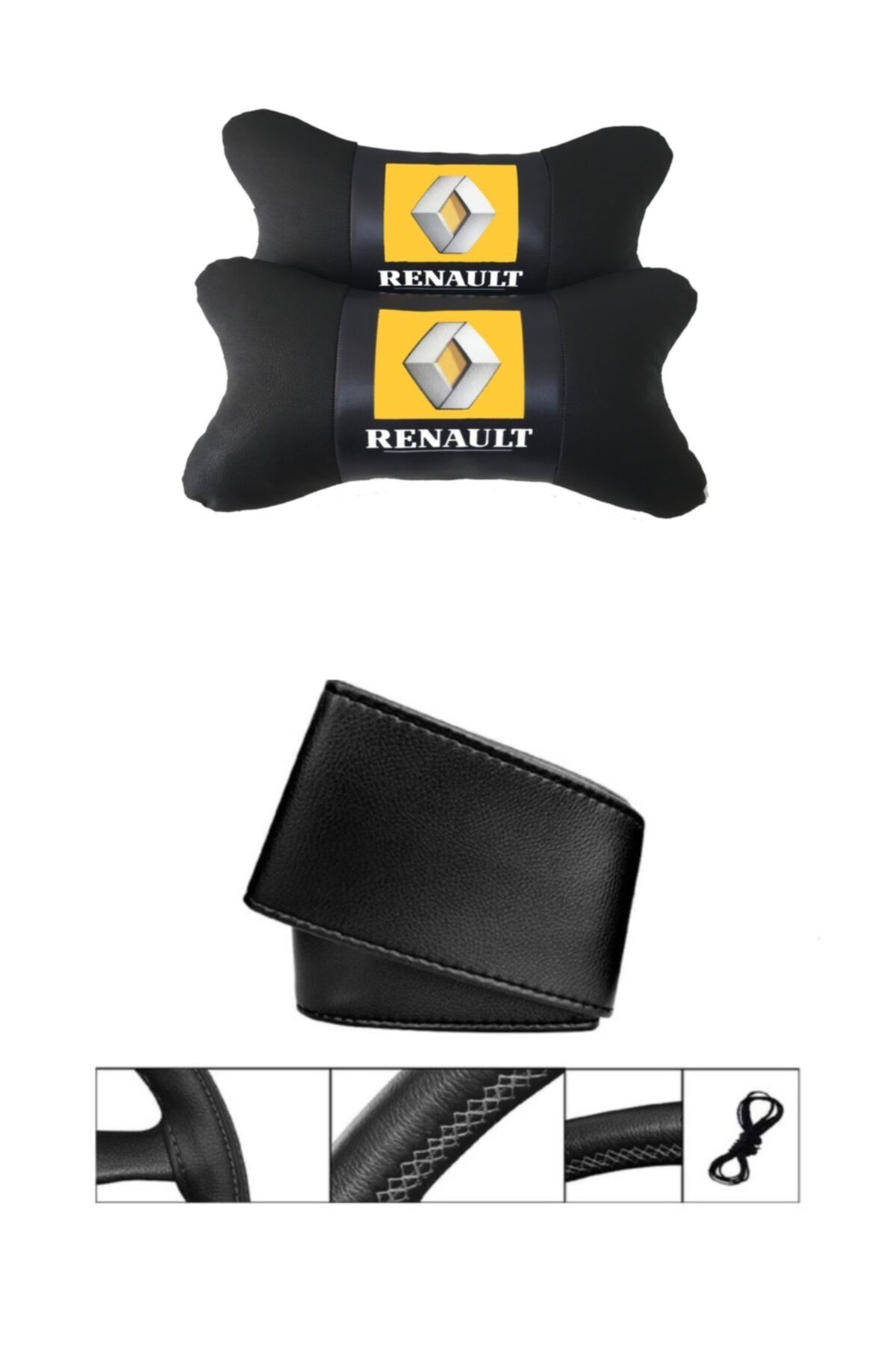 AYAZGURUP Renault Megane 3 Dikmeli Direksiyon Kılıfı + 5d Ortopedik Boyun Yastığı (2li Set)