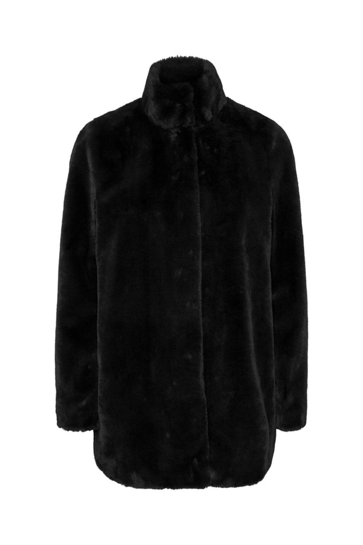 Vero Moda 10238287 Dik Yaka Büyük Beden Uzun Kürk Kaban