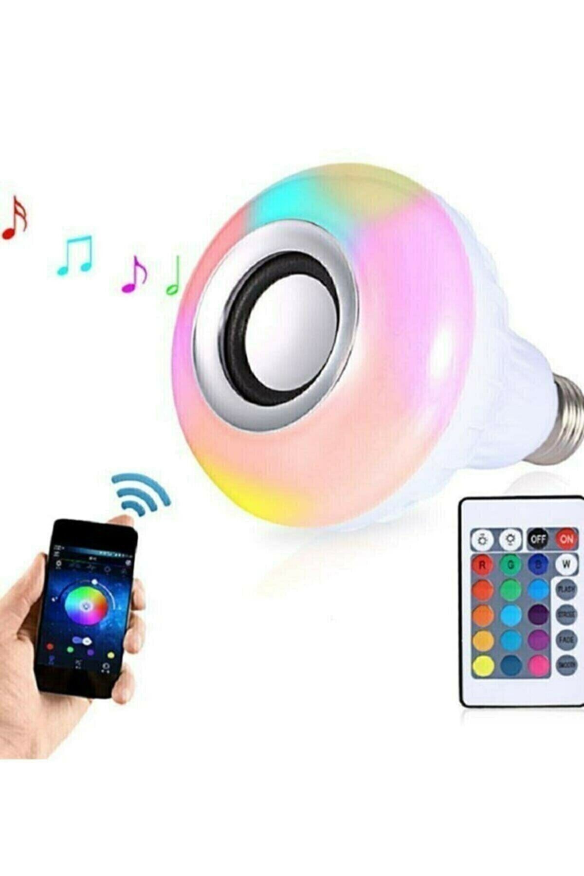 Yussraw Bluetooth Hoparlör Işıklı Ampul Lamba Usb Girişli Music Lamb 12 Renk Rgb Led Işık Uzaktan Kumandalı