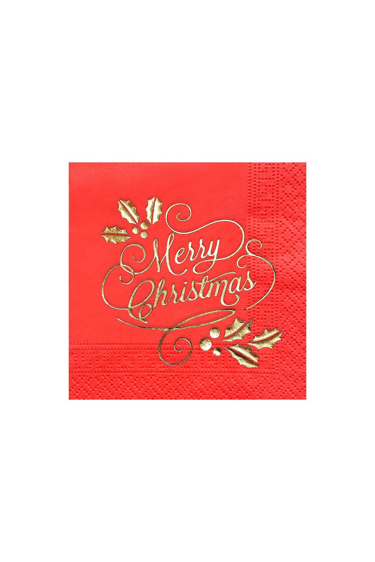 Story 25x25 Cm Yılbaşı Merry Christmas Desenli 50'li Nar Çiçeği Renkli Peçete