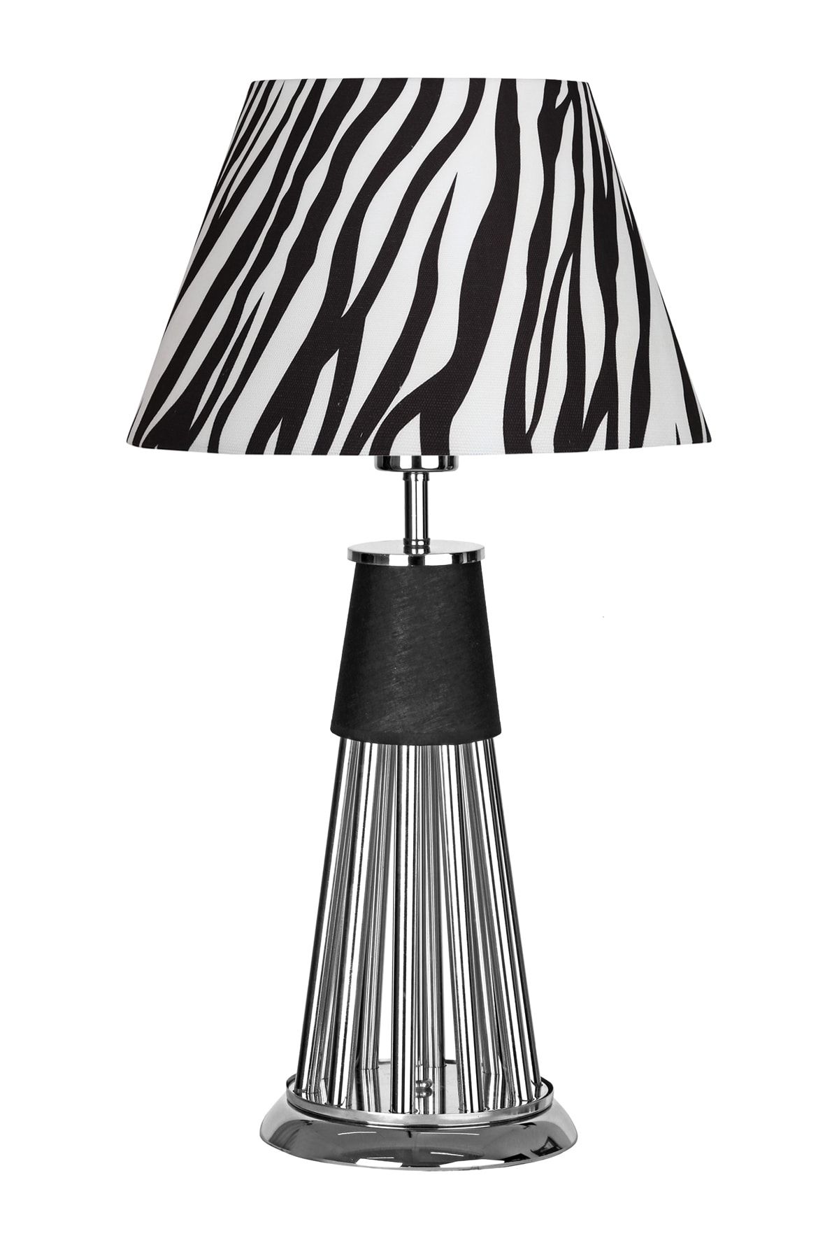 Vinner Orleans Krom Kaplama Metal Çubuklu Özel Tasarım Metal Abajur - Zebra Desenli
