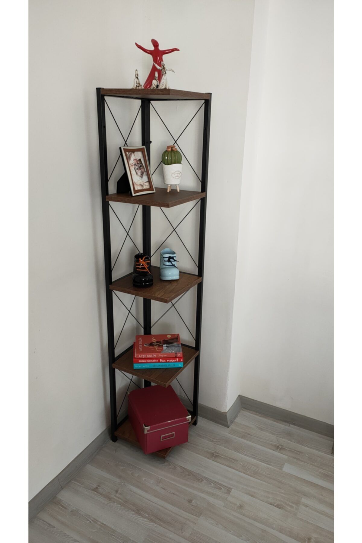 RMDSHOP Köşe Kitaplık Ve Aksesuar Rafı Metal Ayaklı