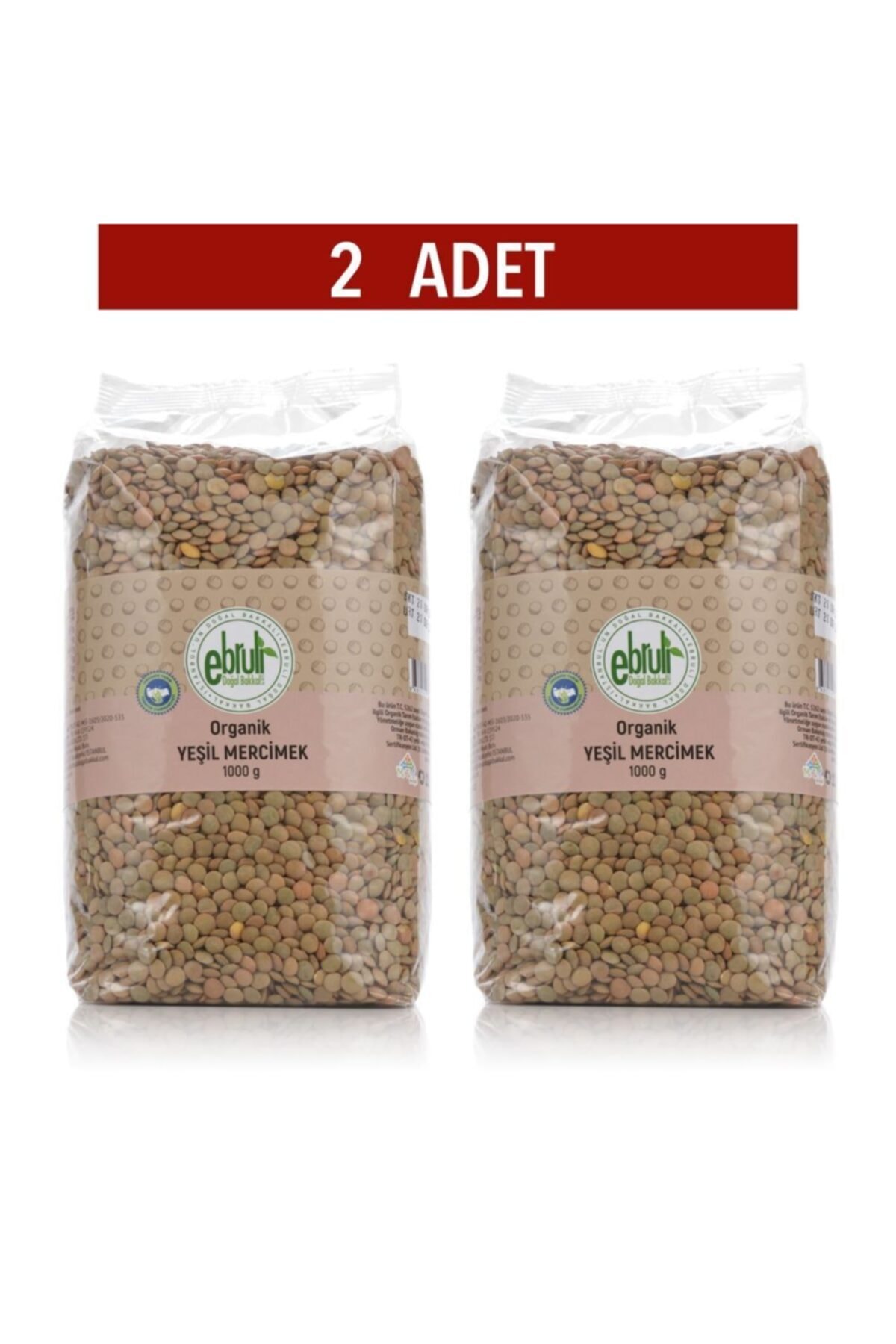 EBRULİ DOĞAL BAKKAL Organik Yeşil Mercimek 1kg 2 Adet