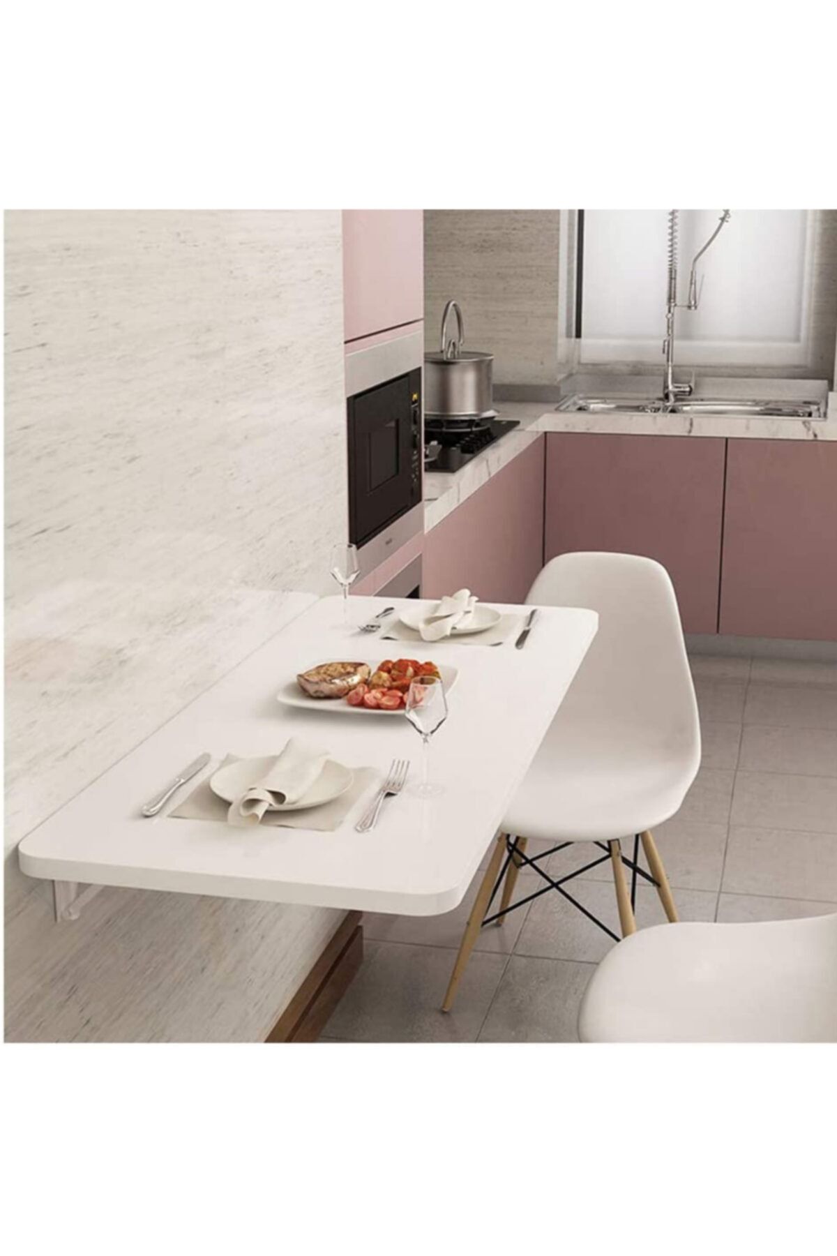 Kydonia Home 45x70 Cm Duvar Monte Kırma Katlanır Mdf Lam Parlak Beyaz Oval Kenarlı Masa