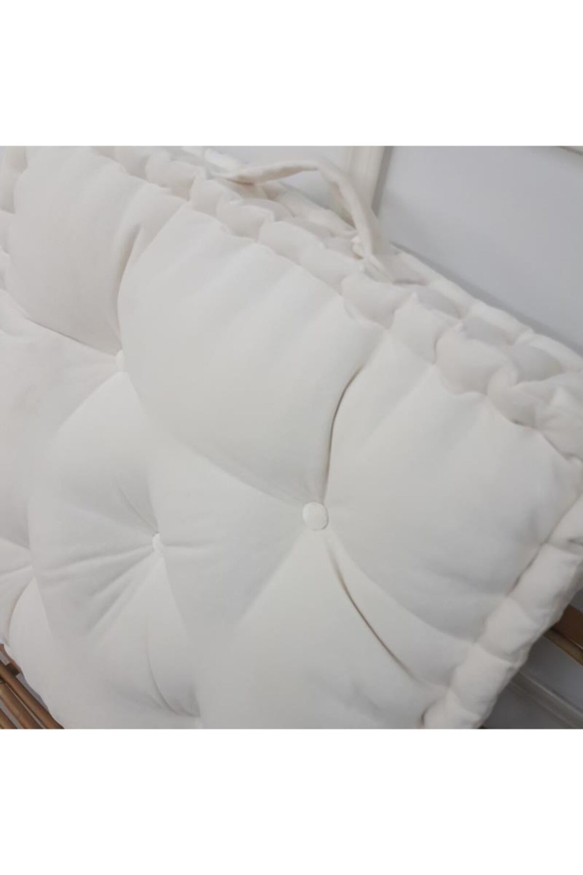 Evimstil Krem Kadife Fransız El Dikim Yer Minderi Kitap Okuma Minderi Sedir Minderi 60-60-10 Cm