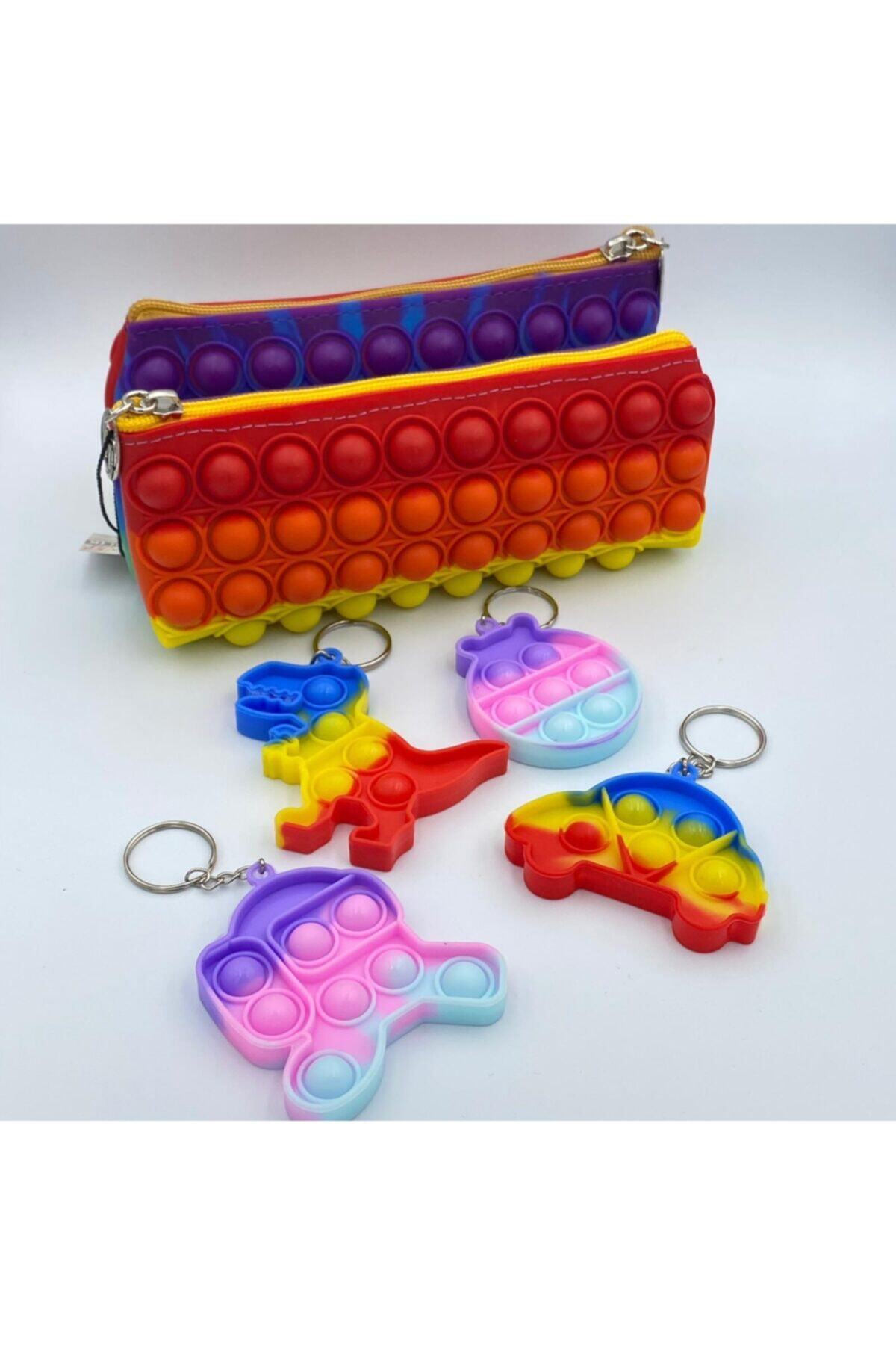 ELESAY BUTİK Pop It Push Bubble Fidget Oyuncak Kalemlik Popit Gökkuşağı Kalem Kutu Zihinsel Stres Oyunu