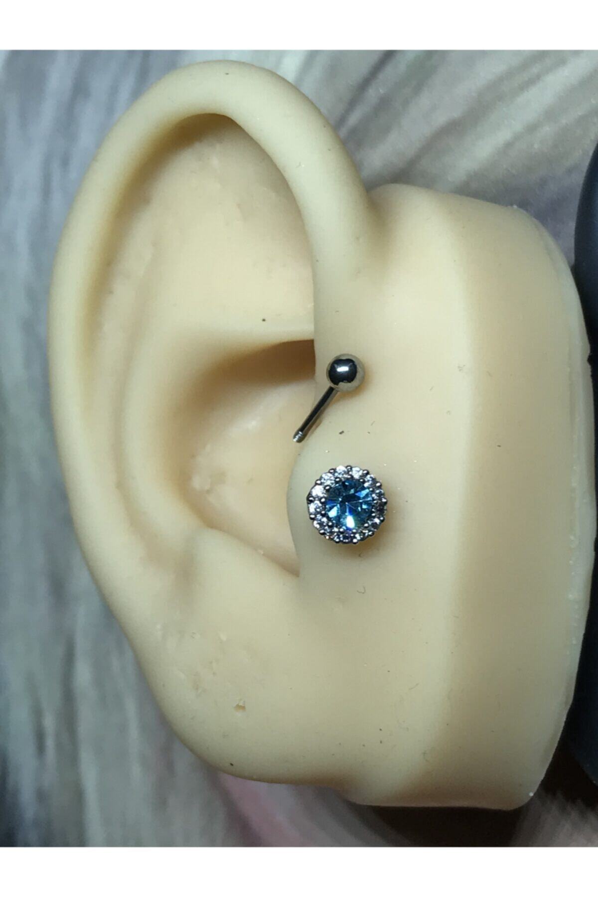 FLAMBOYANT PIERCING Arkasi Toplu Kıkırdak Tragus Helix Unisex Parlak Taşlı, 316 L Cerrahi Çelik Piercing