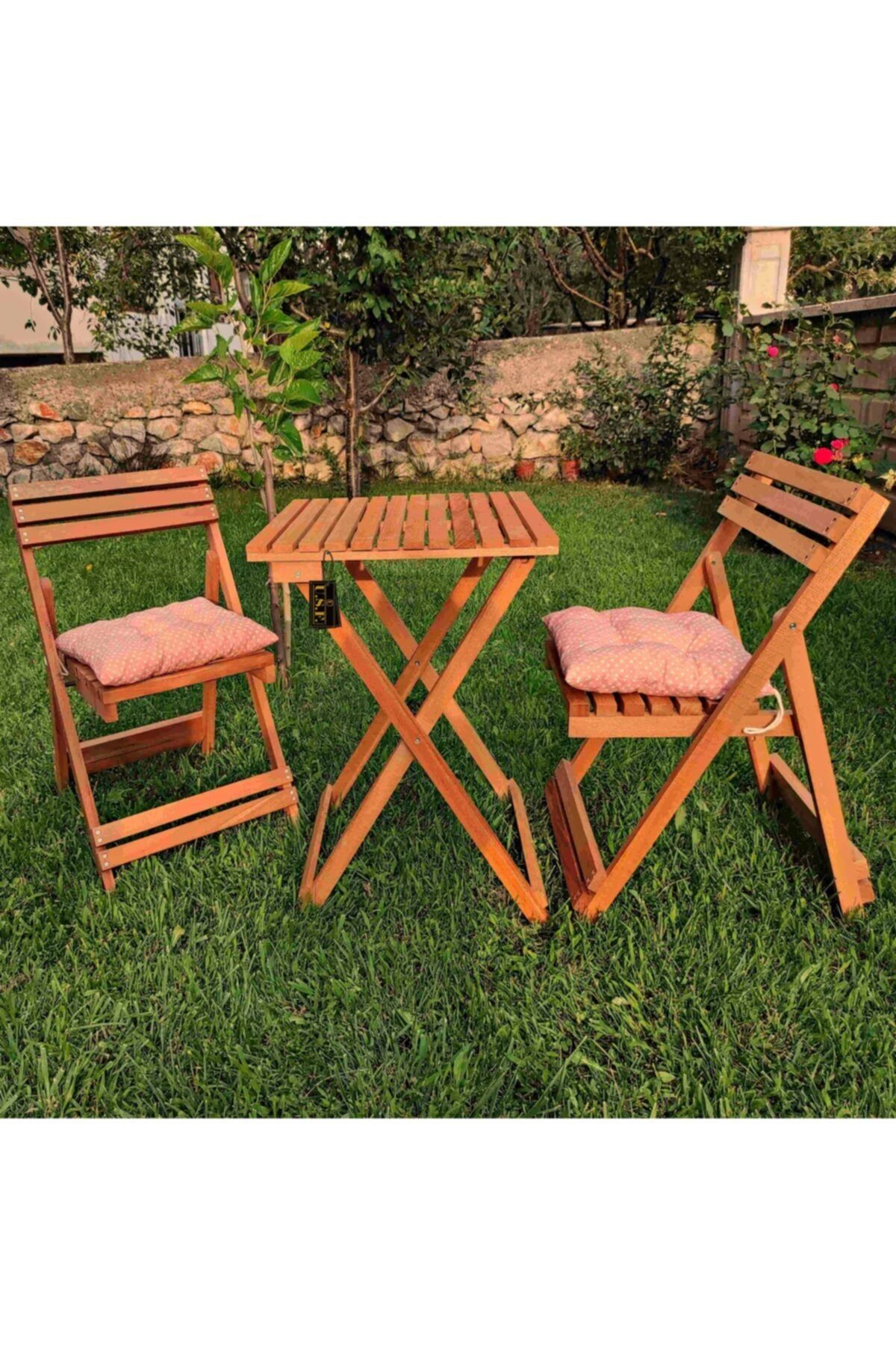 USF Katlanır Kamp Sandalyesi Ve Masa Balkon Bahçe Mutfak Ahşap Masa Sandalye 3'lü Bistro Set