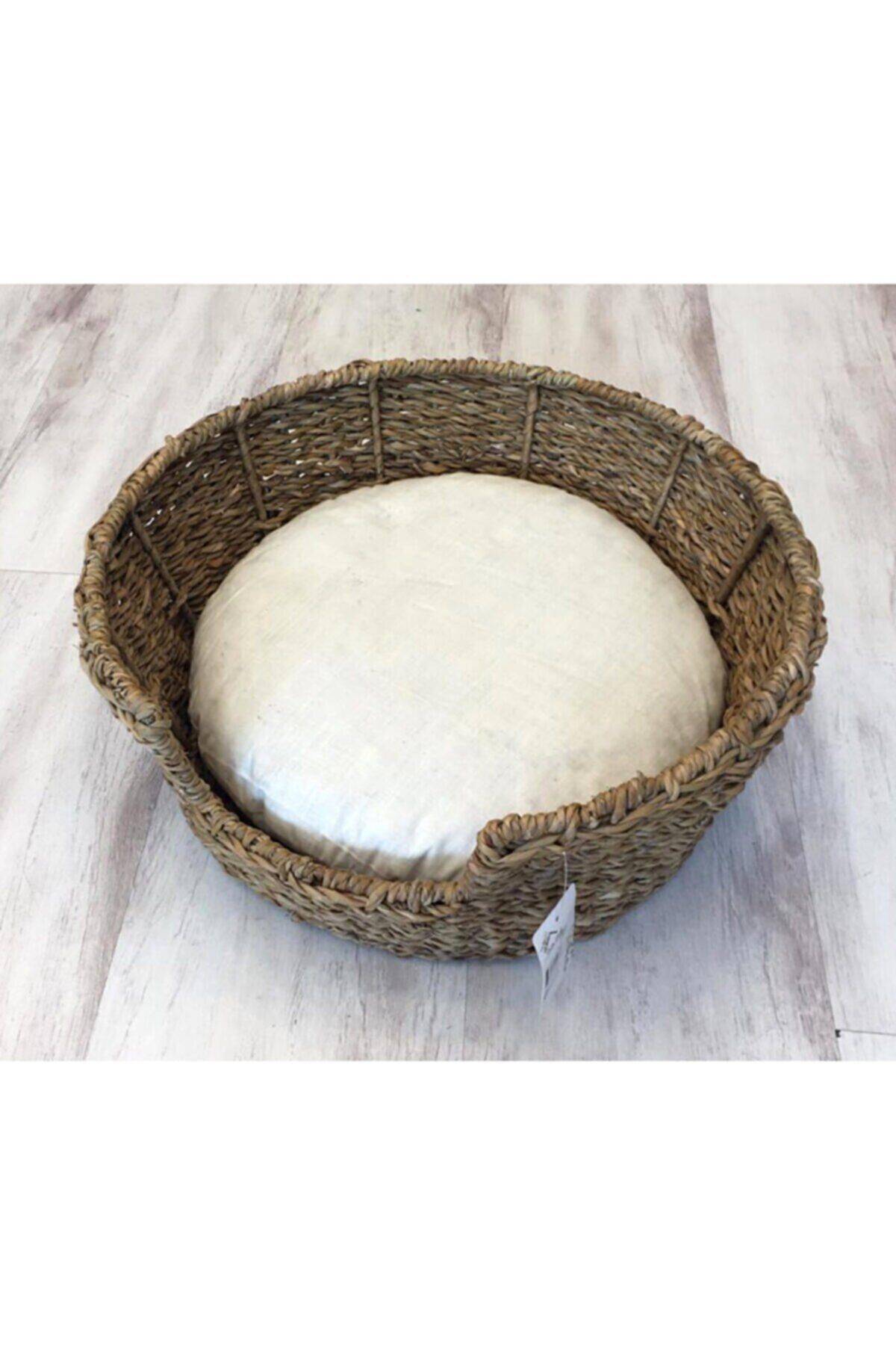 Sever Yuvarlak Doğal Hasır Kedi Minderi, Kedi Evi, Kedi Yuvası