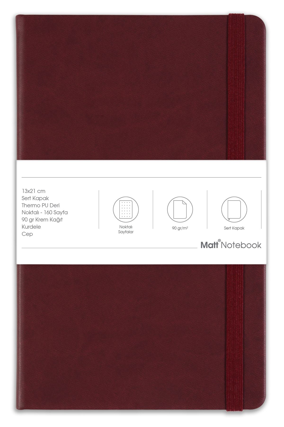 Matt Notebook 13x21 Lastikli Defter Noktalı Bordo