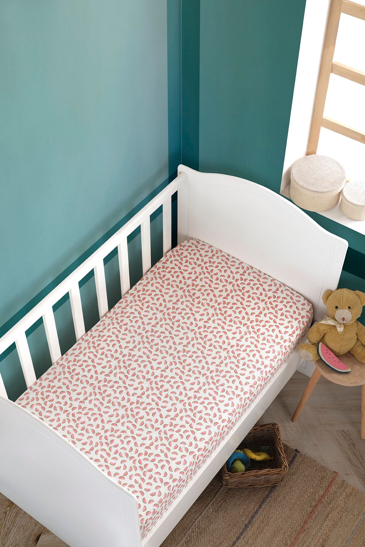 LADYNİL 70x140 Lastikli Bebek Çarşafı Ranforce Karpuz %100 Pamuk Anti Alerjik