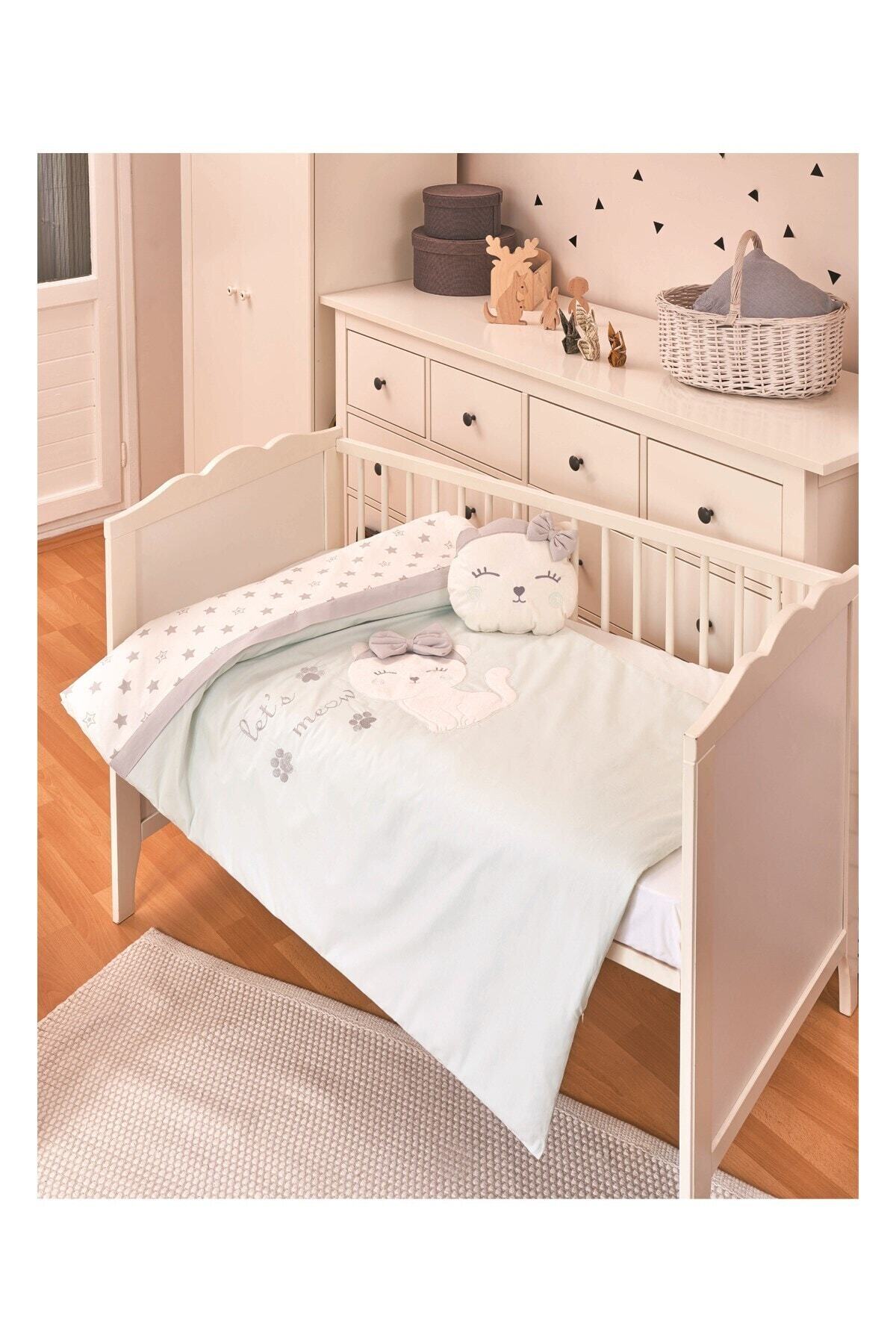 Bibaby Kız Bebek Cute Cat Desen Nevresim Takımı Mint