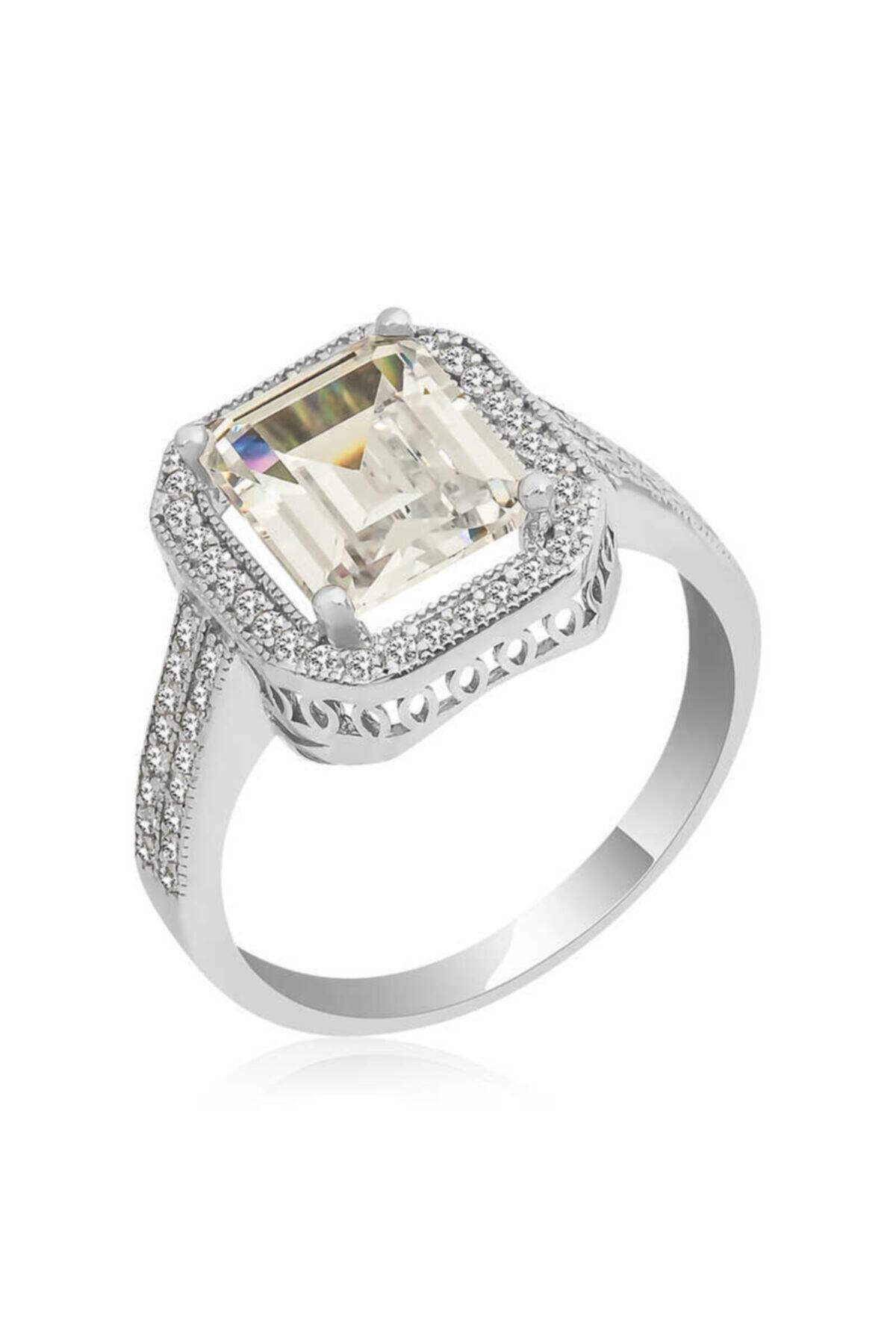 SilverXJewellery Gümüş Baget Kare  Kadın Yüzük