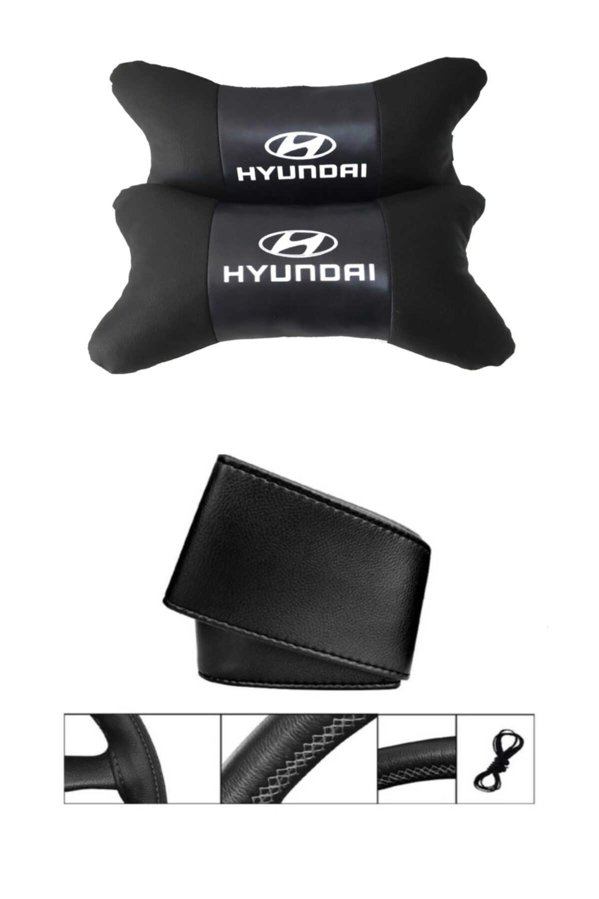 AYAZGURUP Hyundai Yumurta Kasa Dikmeli Direksiyon Kılıfı + 5d Ortopedik Boyun Yastığı (2li Set)