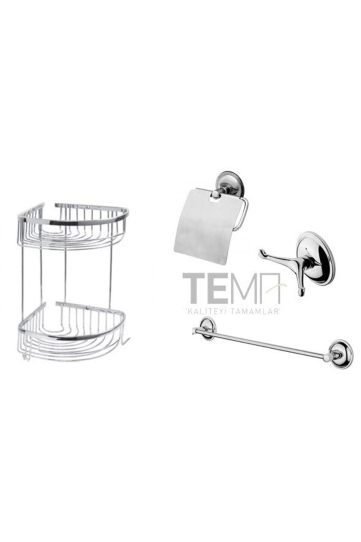 Tema Banyo Seti - Banyo Aksesuar Seti - Süngerlik - Askı - Havluluk - Wc Kağıtlık
