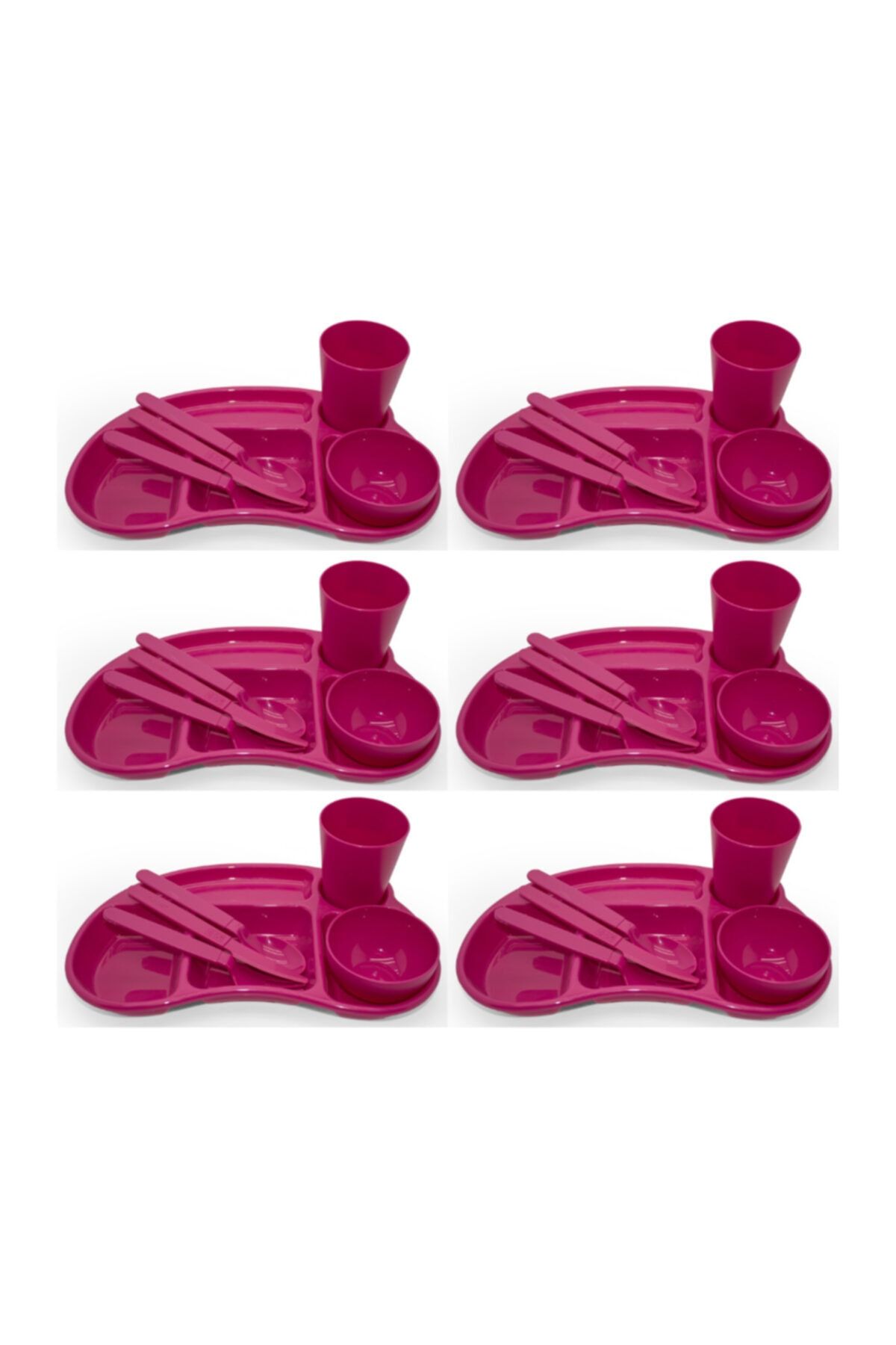 Melkan Home 6'lı Çocuk Tabldot Set 5 Bölmeli Kahvaltılık Tabildot Seti Kase Bardak Çatal Bıçak Kaşık Set Pembe
