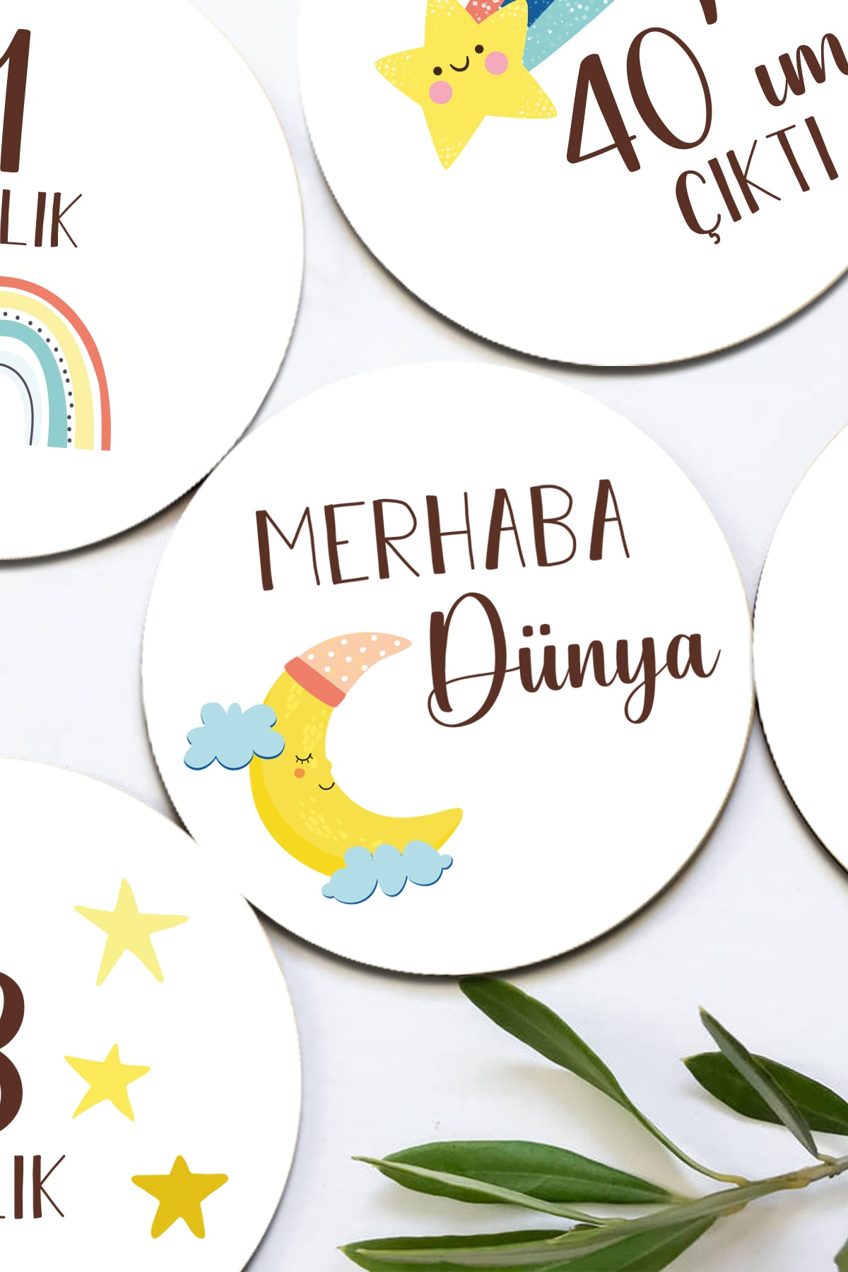 Enjoymydesign Yıldız Figürlü Ahşap Plak Seti Bebek Aylık Fotoğraf Kartları Yenidoğan Hediyesi Anı Kartı