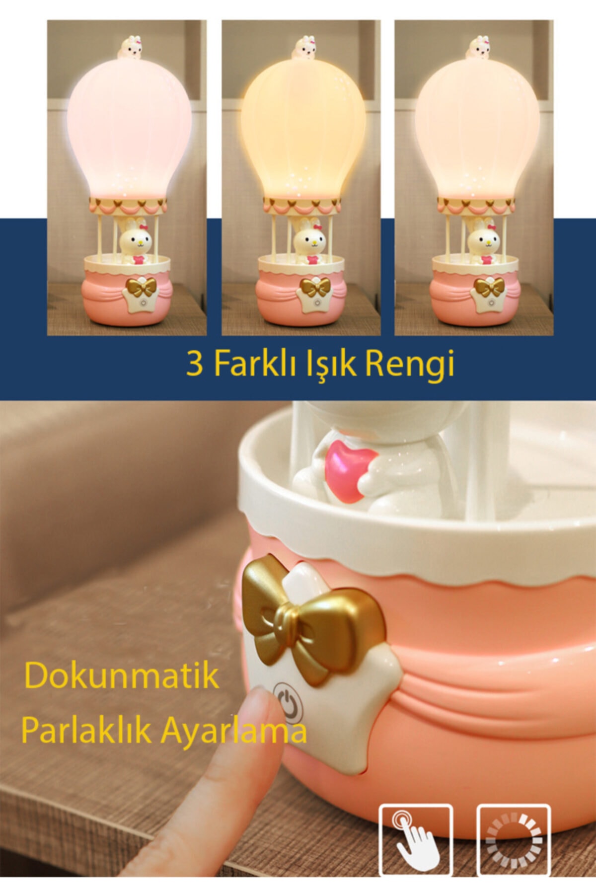 Famelya Özel Tasarım Balon Gece Masa Lambası 3 Farklı Led Işıklı