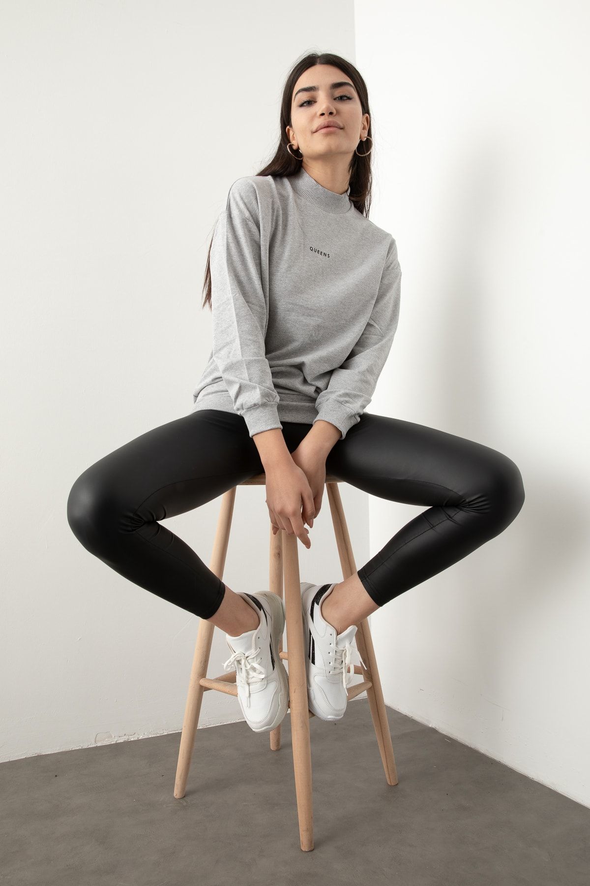 GİYSA Kadın Yarım Balıkçı Relax Fit Örme Gri Sweat