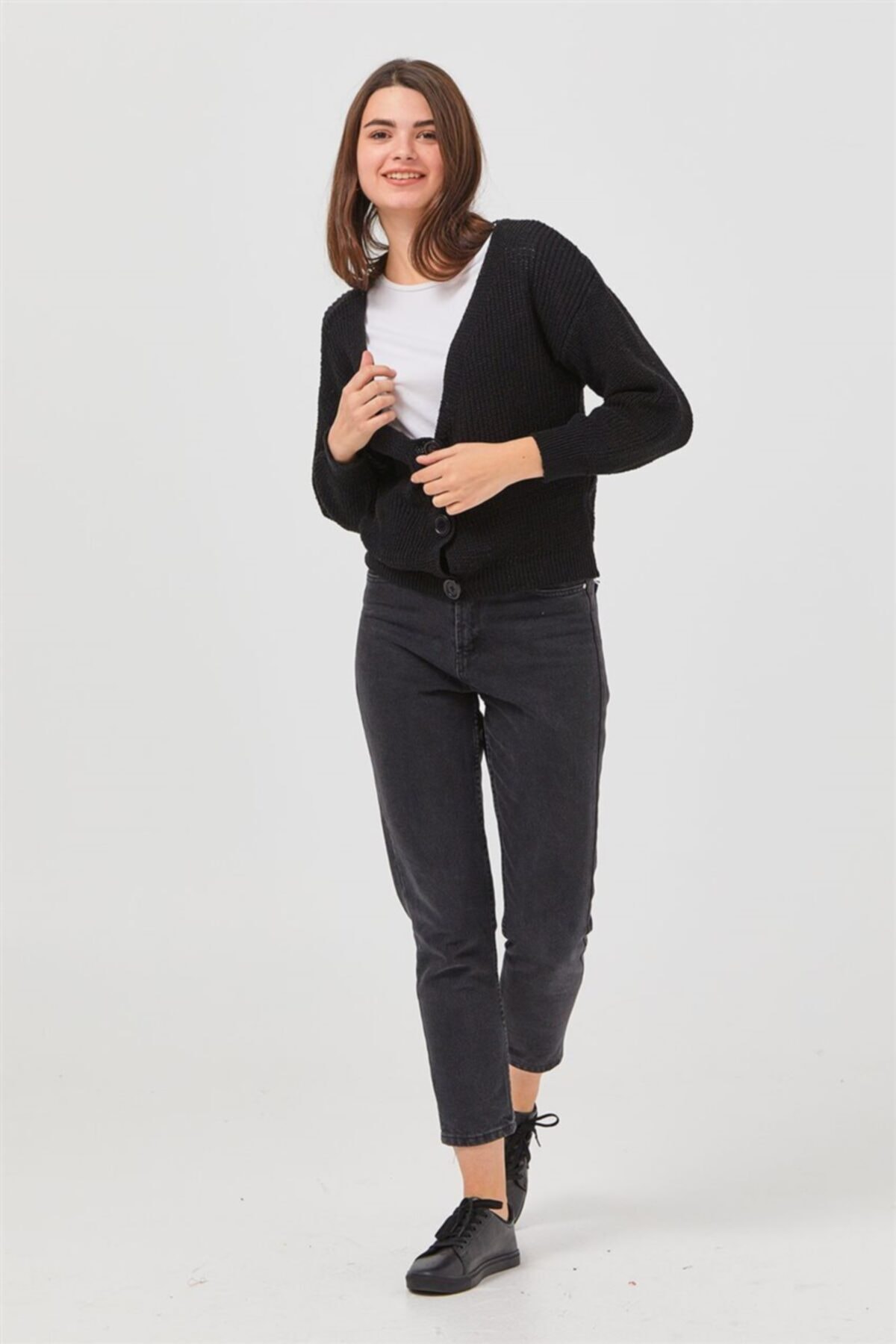 Mood Elite Desenli Örgü Siyah Hırka