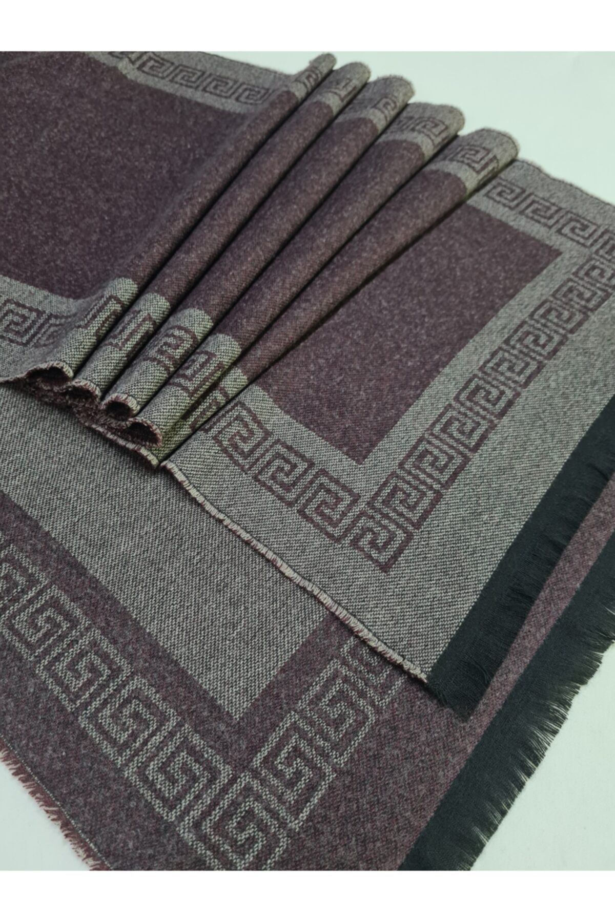 moda kaşkol Moda Bordo-gri Şeritli Polyester-viskon Dokuma Atkı