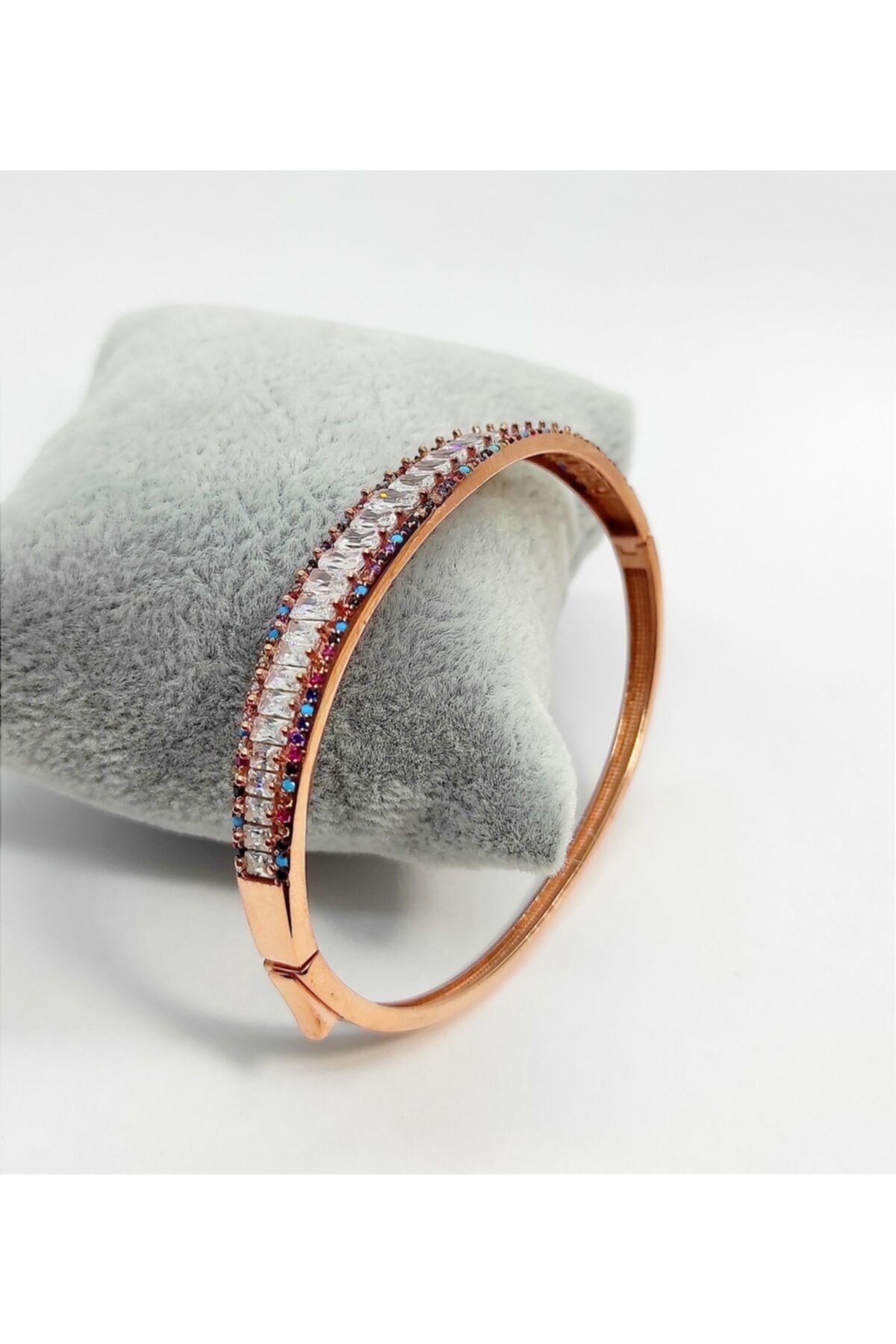 ANATOLİA GÜMÜŞ SAAT Baget Taşlı Gümüş Rose Gold Kadın Kelepçe Bilezik