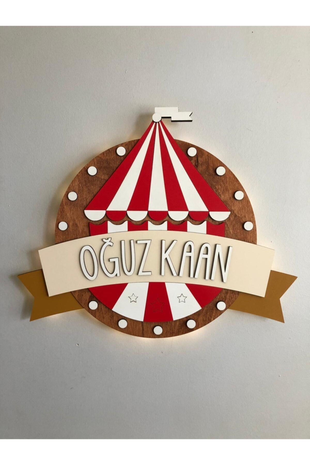 Selçukum Design Sirk Daire Işıklı Ahşap Bebek Kapı Süsü