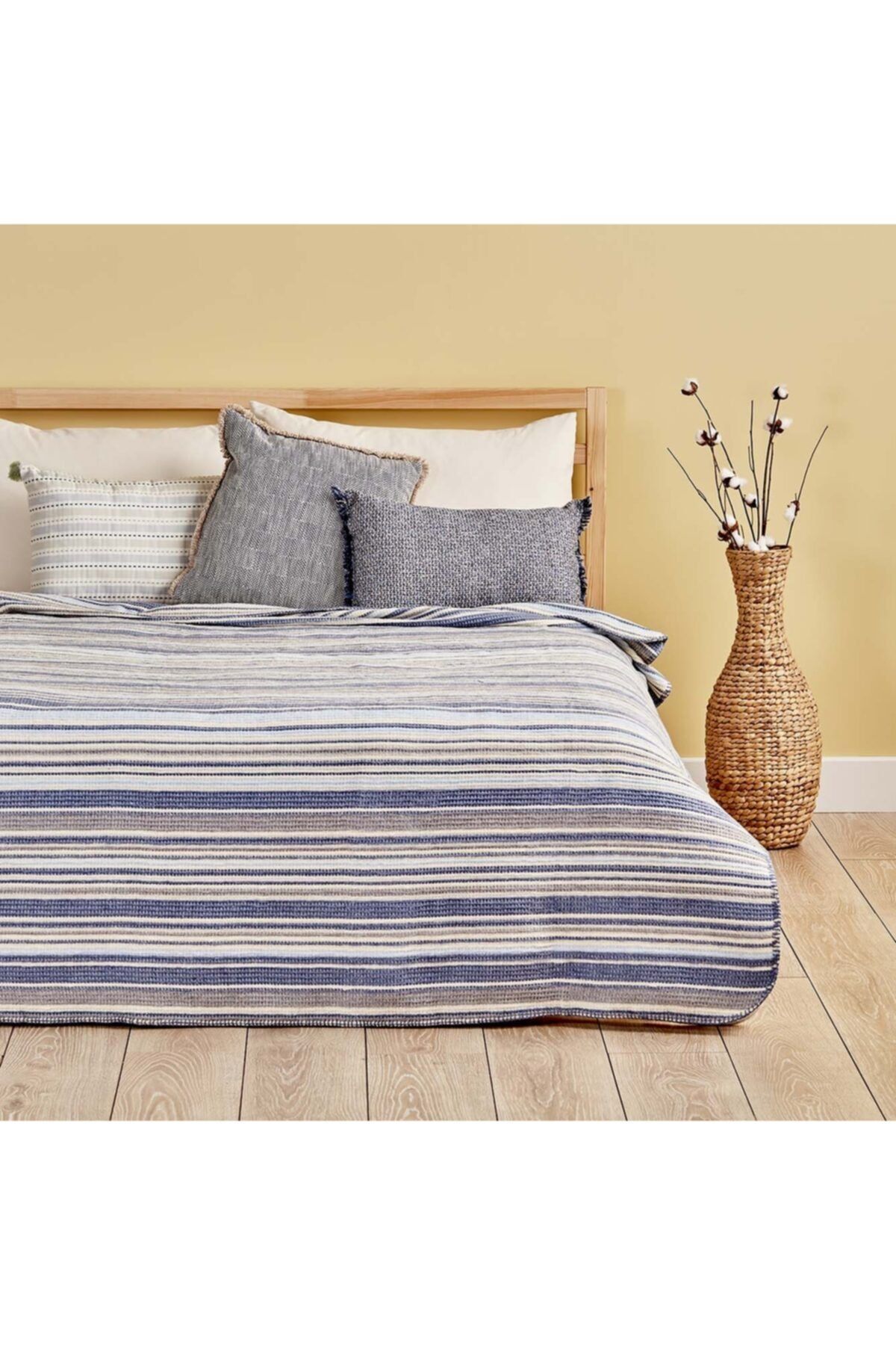 Bella Maison Stripe Pamuklu Çift Kişilik Battaniye Mavi (180x220 Cm)