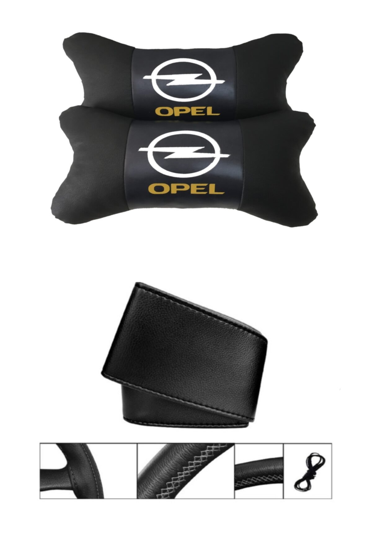 AYAZGURUP Opel Corsa C (2000-2006) Dikmeli Direksiyon Kılıfı + 5d Ortopedik Boyun Yastığı (2li Set)