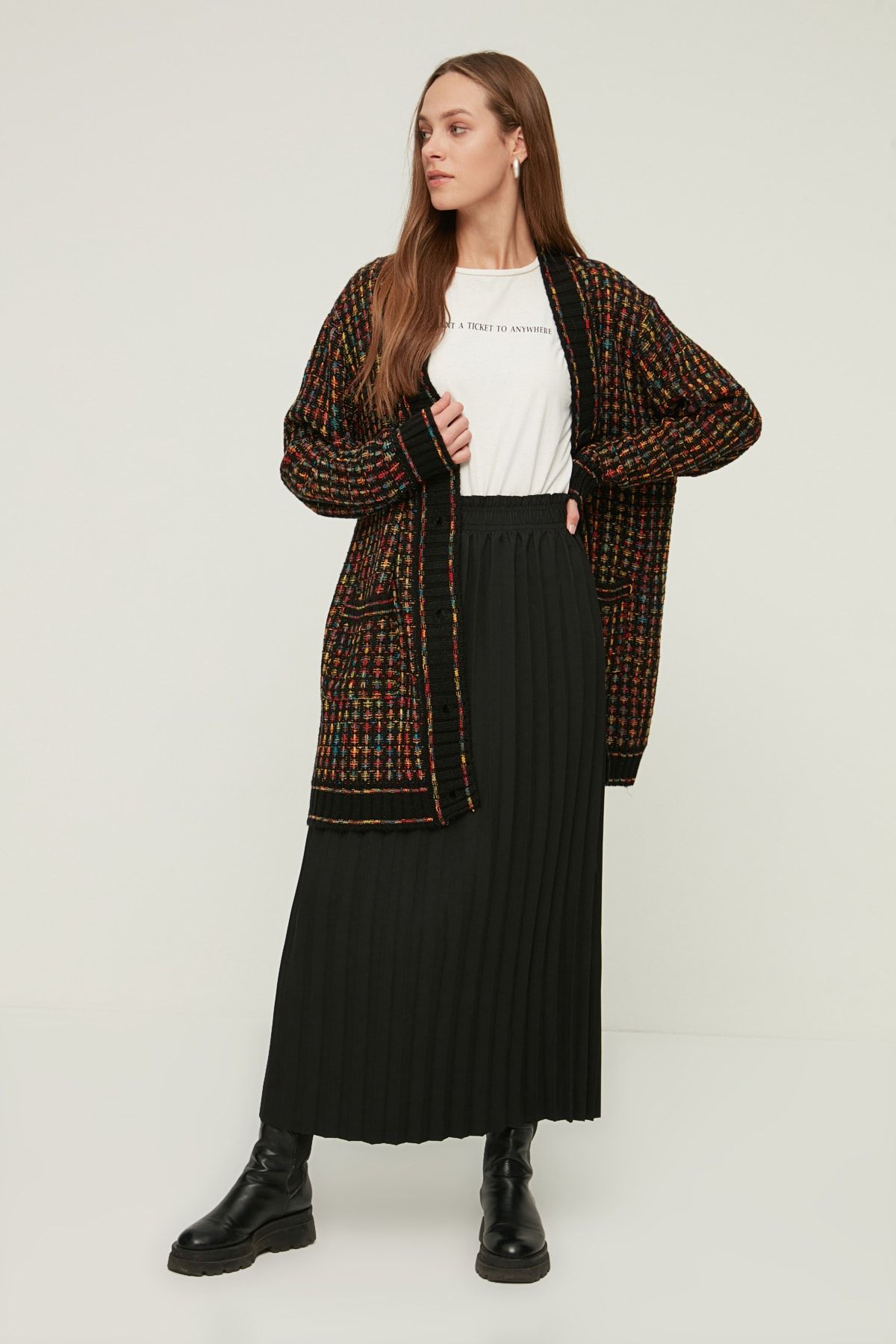 Trendyol Modest Siyah Beli Lastikli Pileli  Etek TCTAW22EE0034