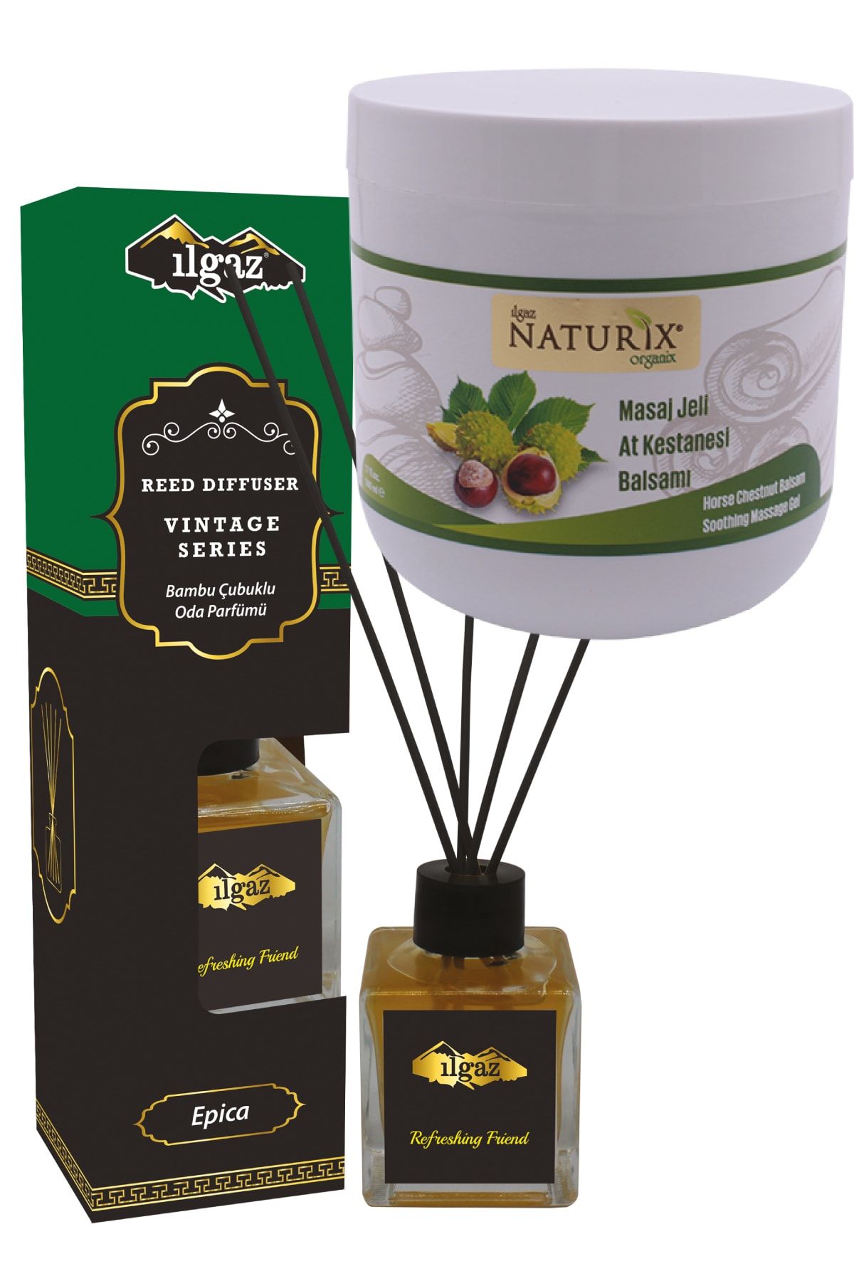 Naturix Vintage Epica 100 Ml Çubuklu Oda Kokusu + At Kestanesi Masaj Jeli At Kestanesi Balsamı 500ml